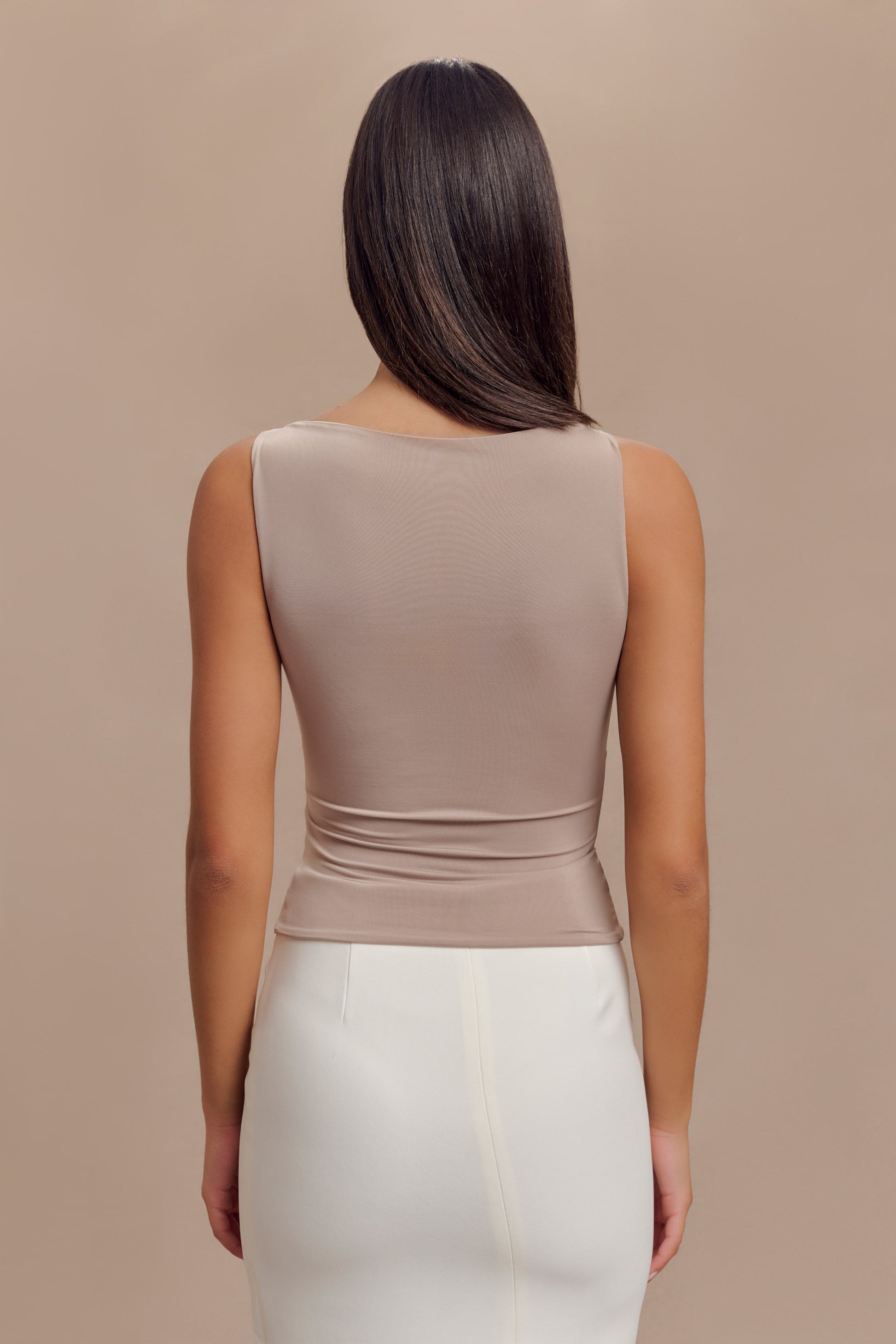 Tiarna Slinky Ruched Top - Taupe #2