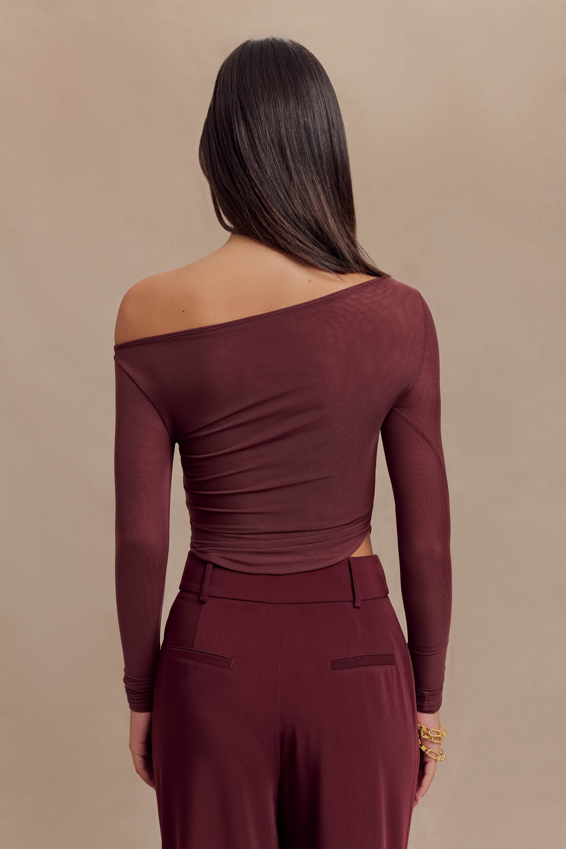 Colette Boat Neck Mesh Top - Mahogany #2