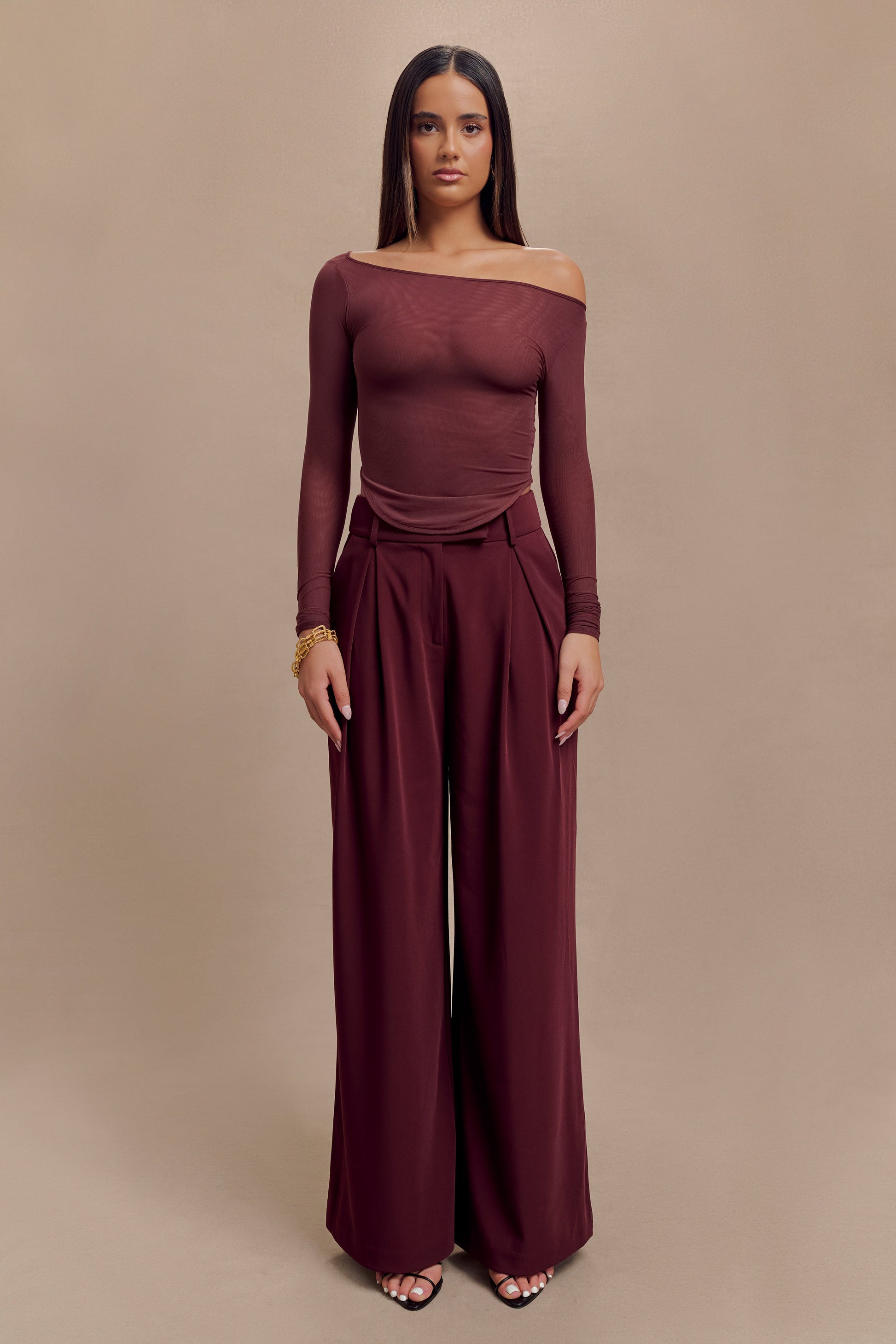 Colette Boat Neck Mesh Top - Mahogany #3