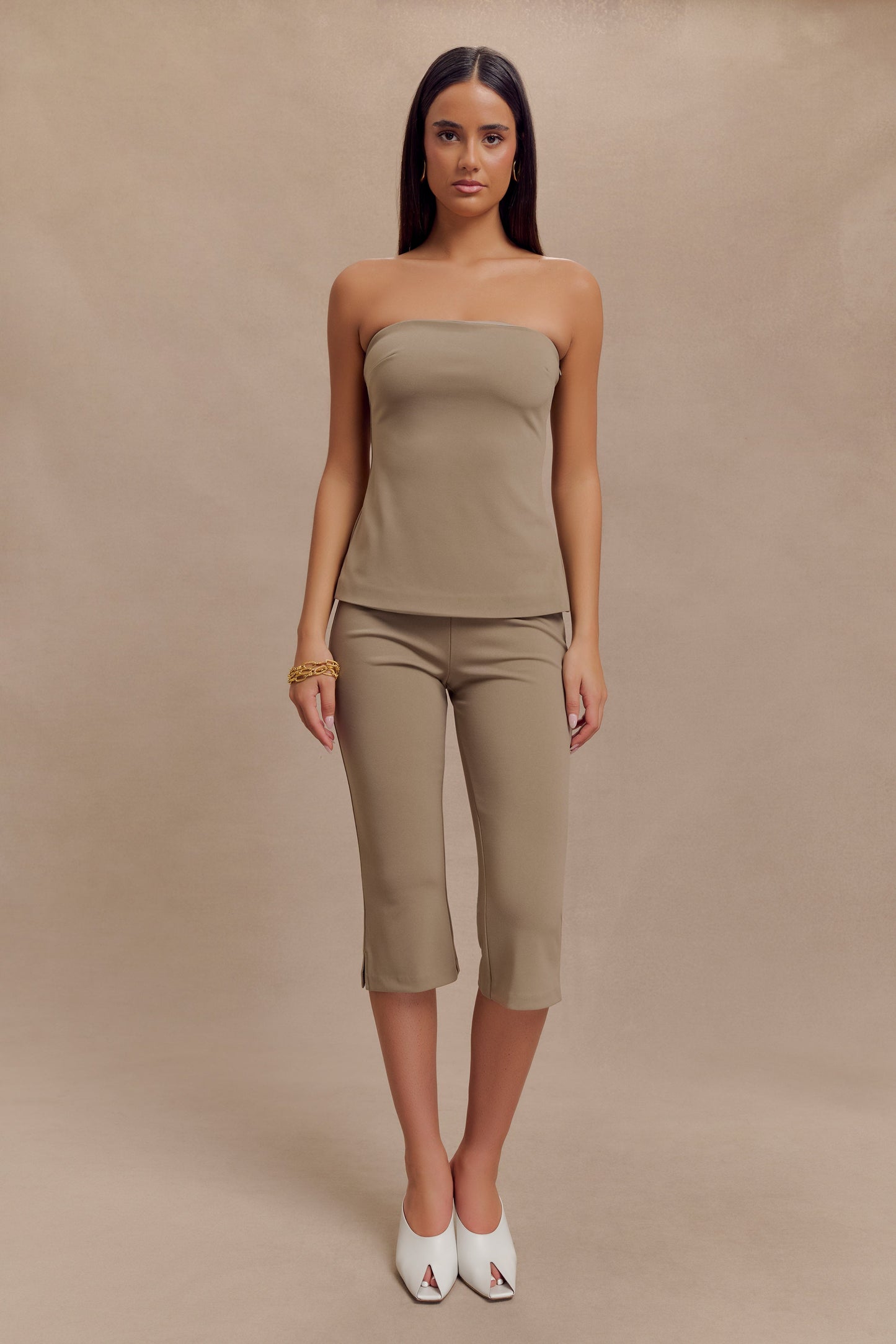 Antonia Strapless Cut Out Top - Mushroom