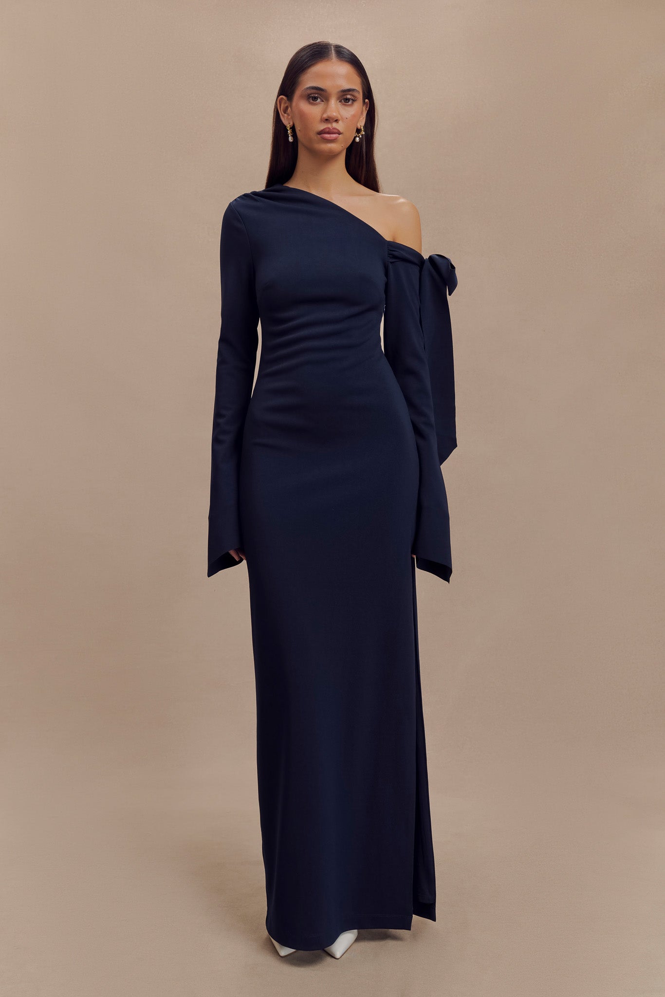 Nicola One Shoulder Crepe Maxi Dress - Dark Navy #5