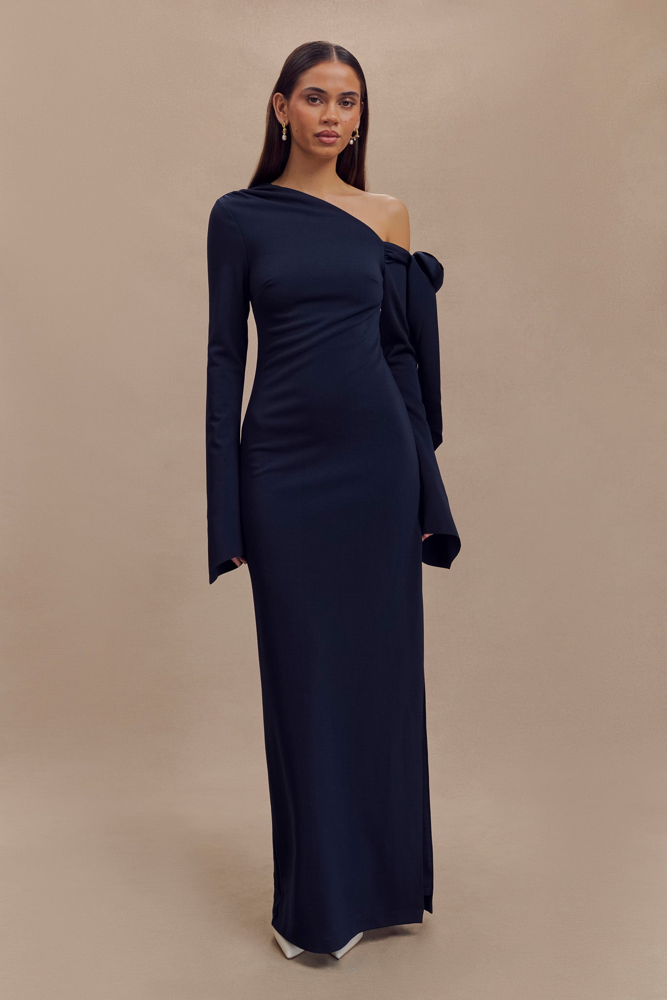 Nicola One Shoulder Crepe Maxi Dress - Dark Navy #7