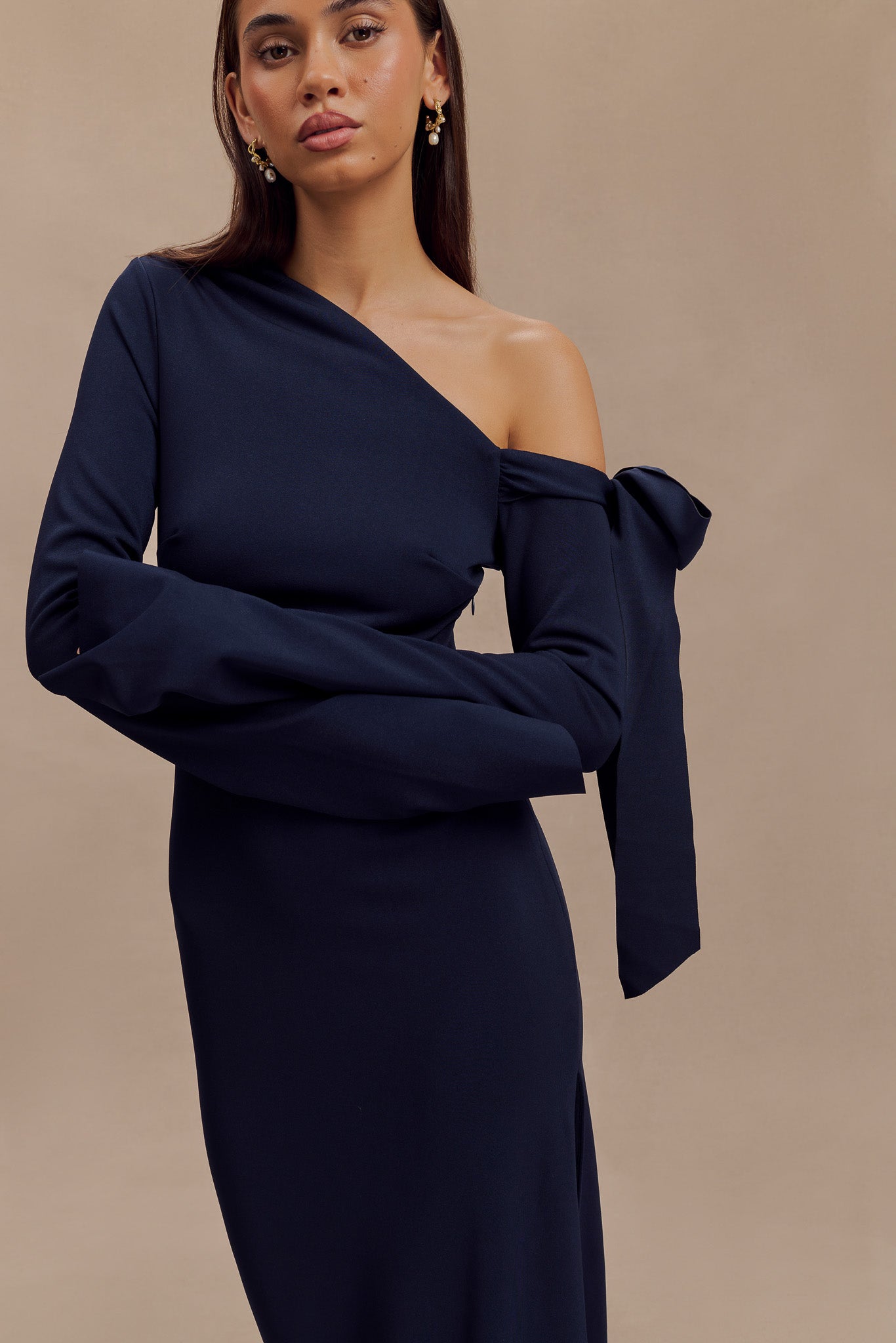 Nicola One Shoulder Crepe Maxi Dress - Dark Navy #8
