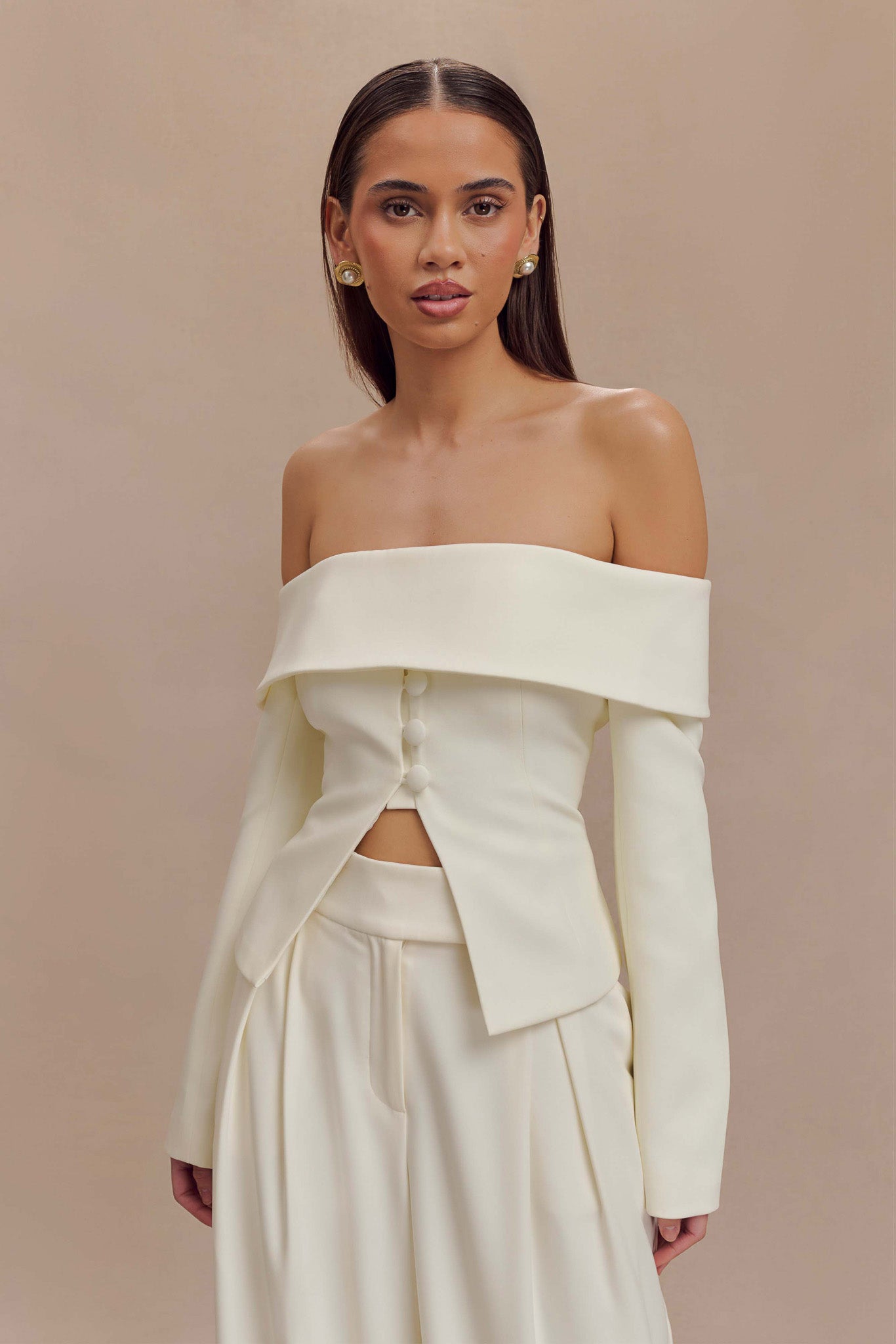 Celene Off Shoulder Jacket - Ivory #2