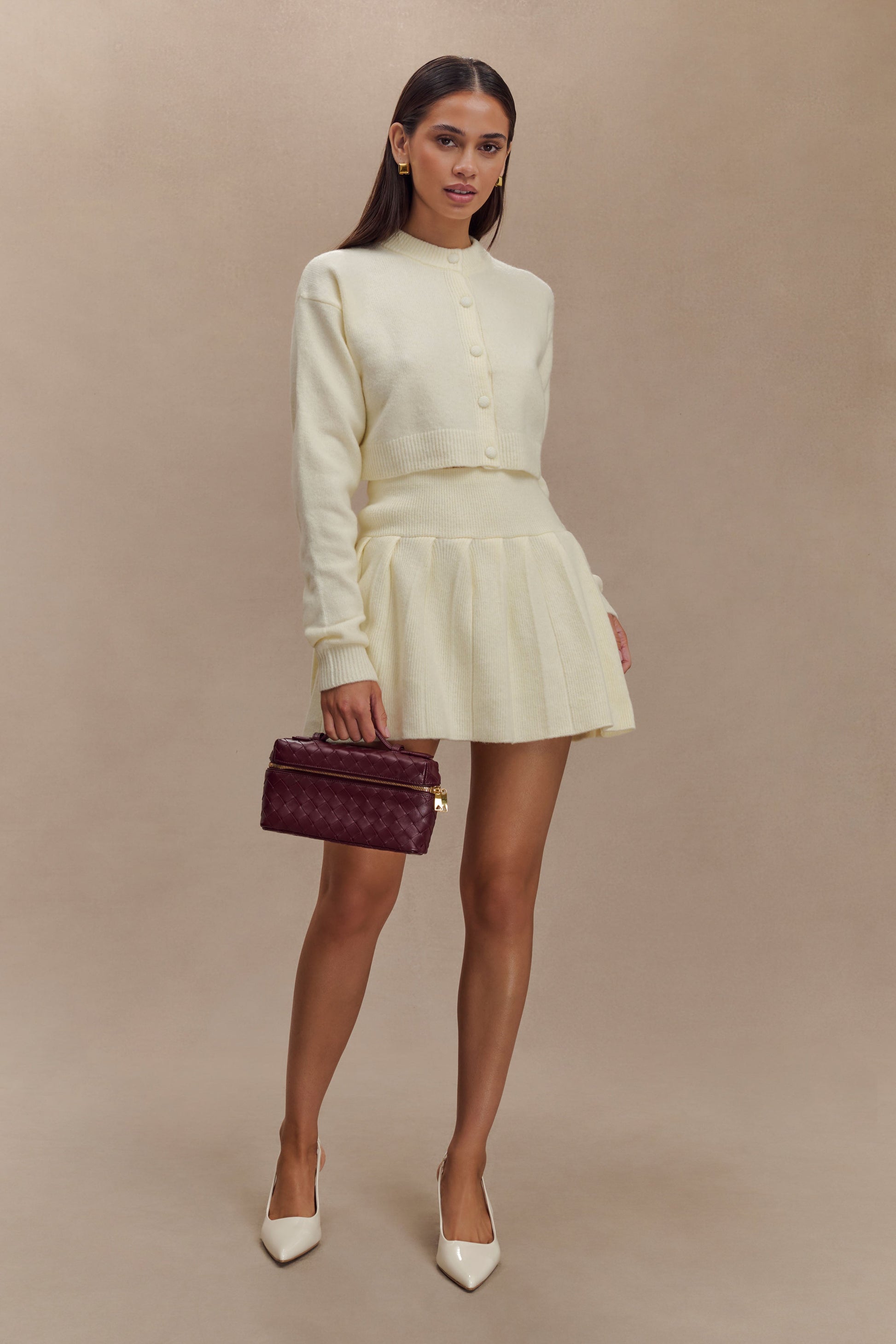 Dionne Pleated Knit Mini Skirt - Ivory Marle #9