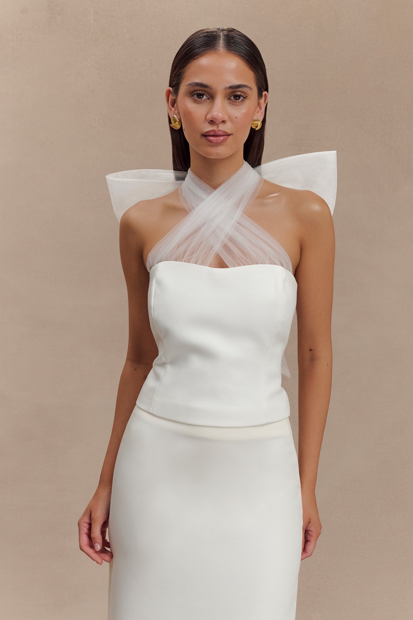 Maryam Tulle Bow Top - White