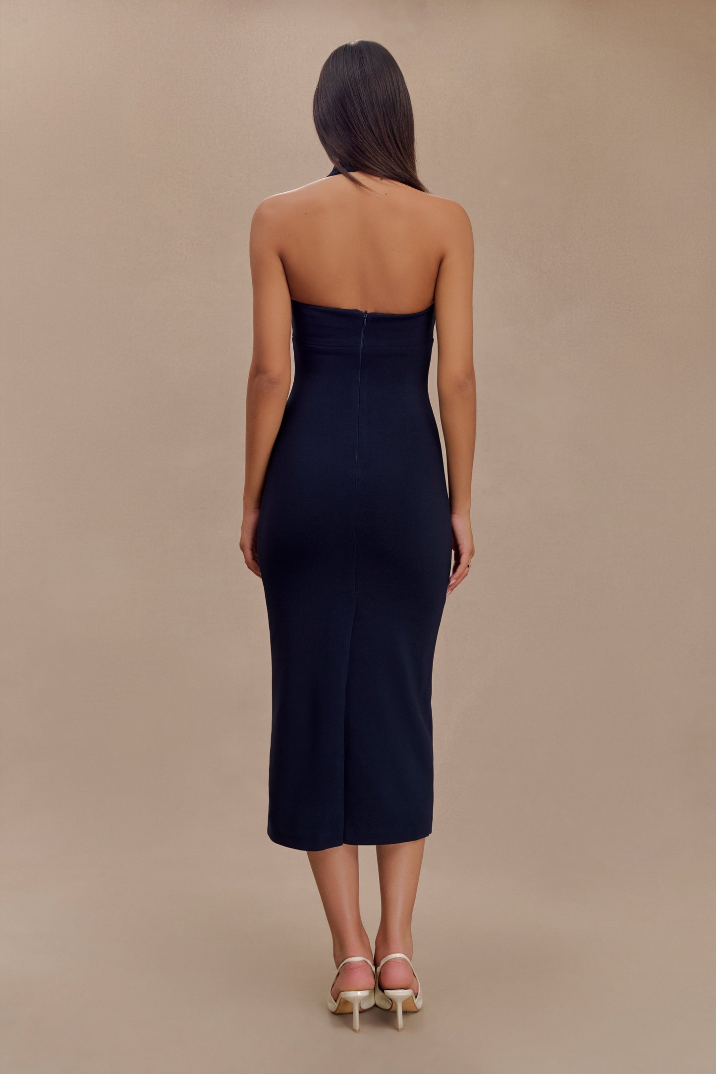 Amelita Suiting Halter Midi Dress - Navy