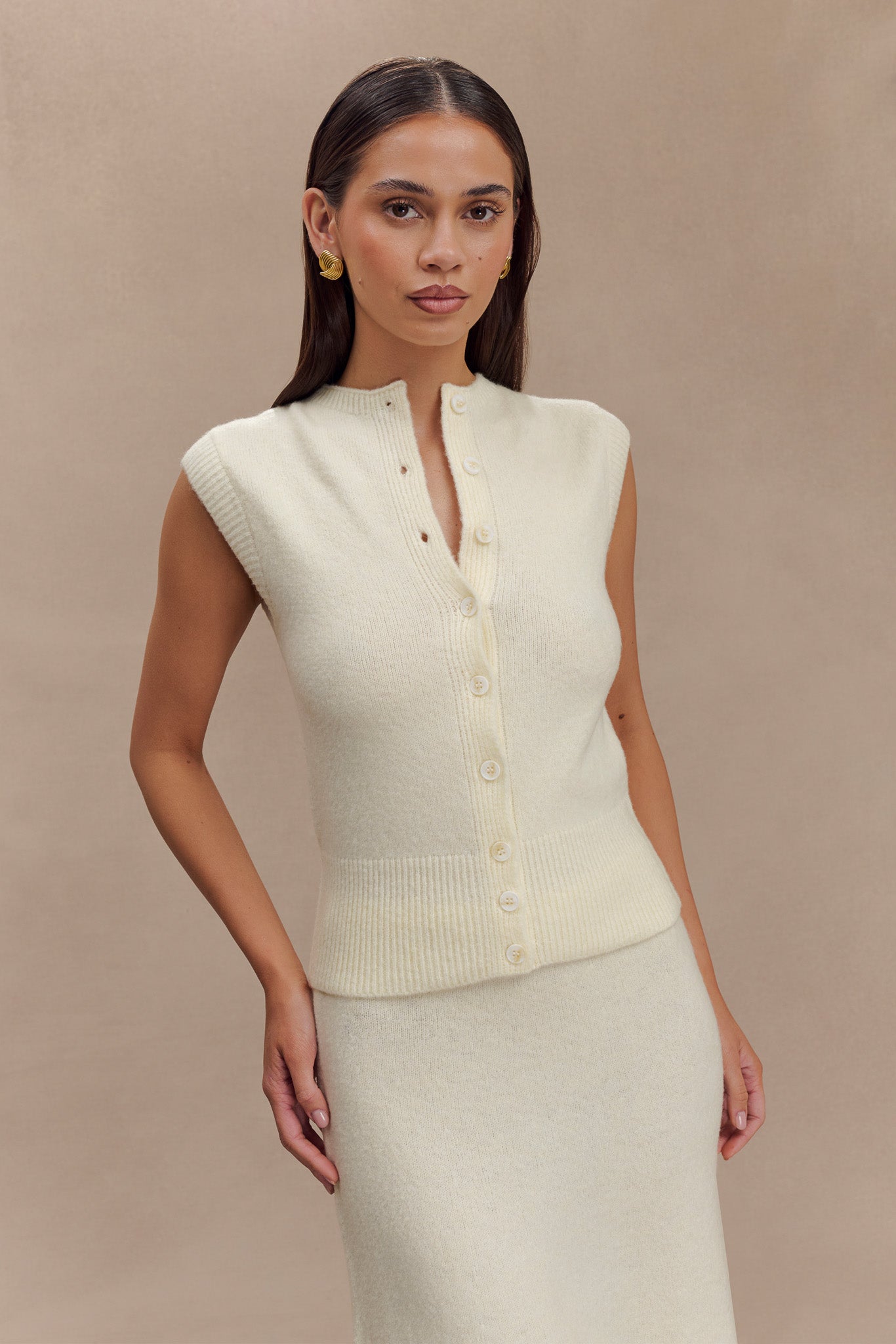 Dionne Sleeveless Knit Vest - Ivory Marle #3