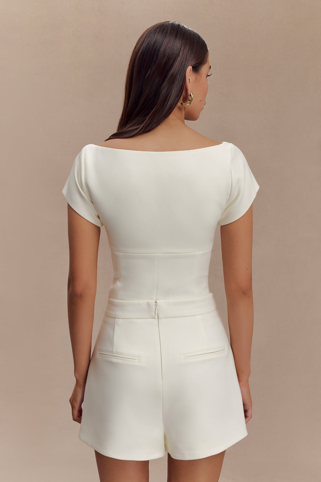 Ellis Cap Sleeve Longline Suiting Top - Ivory #3