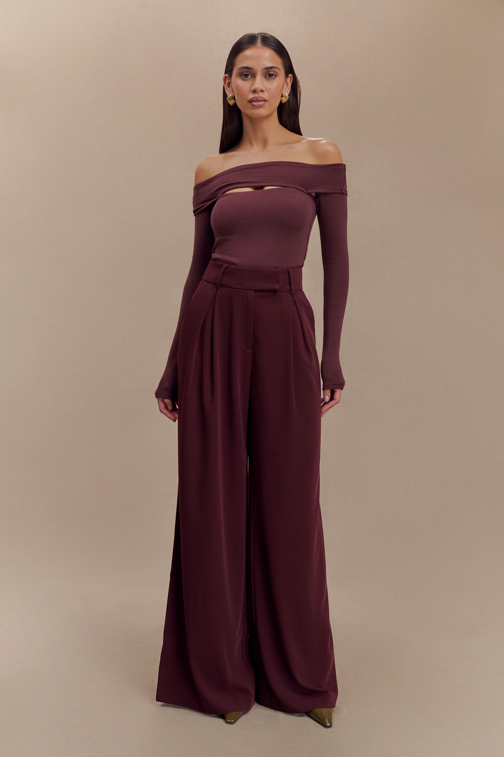 Jacqueline Pleated Wide Leg Pants - Mahogany #2