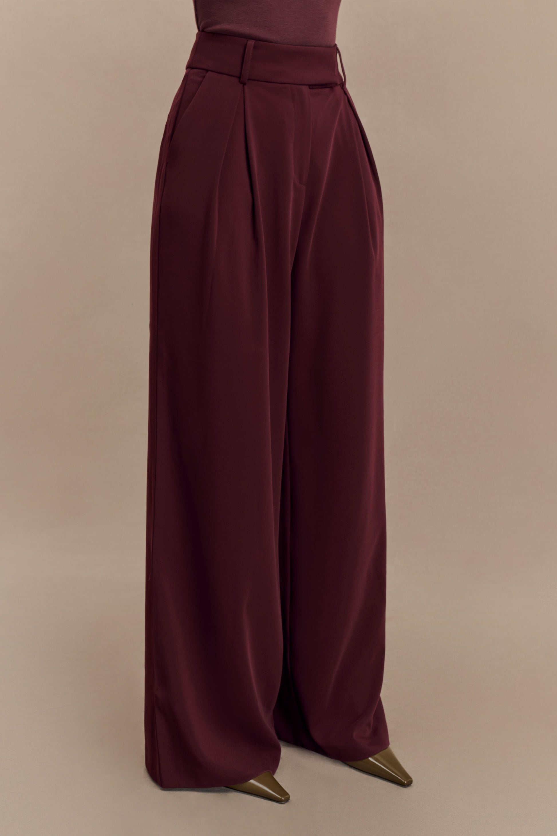 Jacqueline Pleated Wide Leg Pants - Mahogany #7