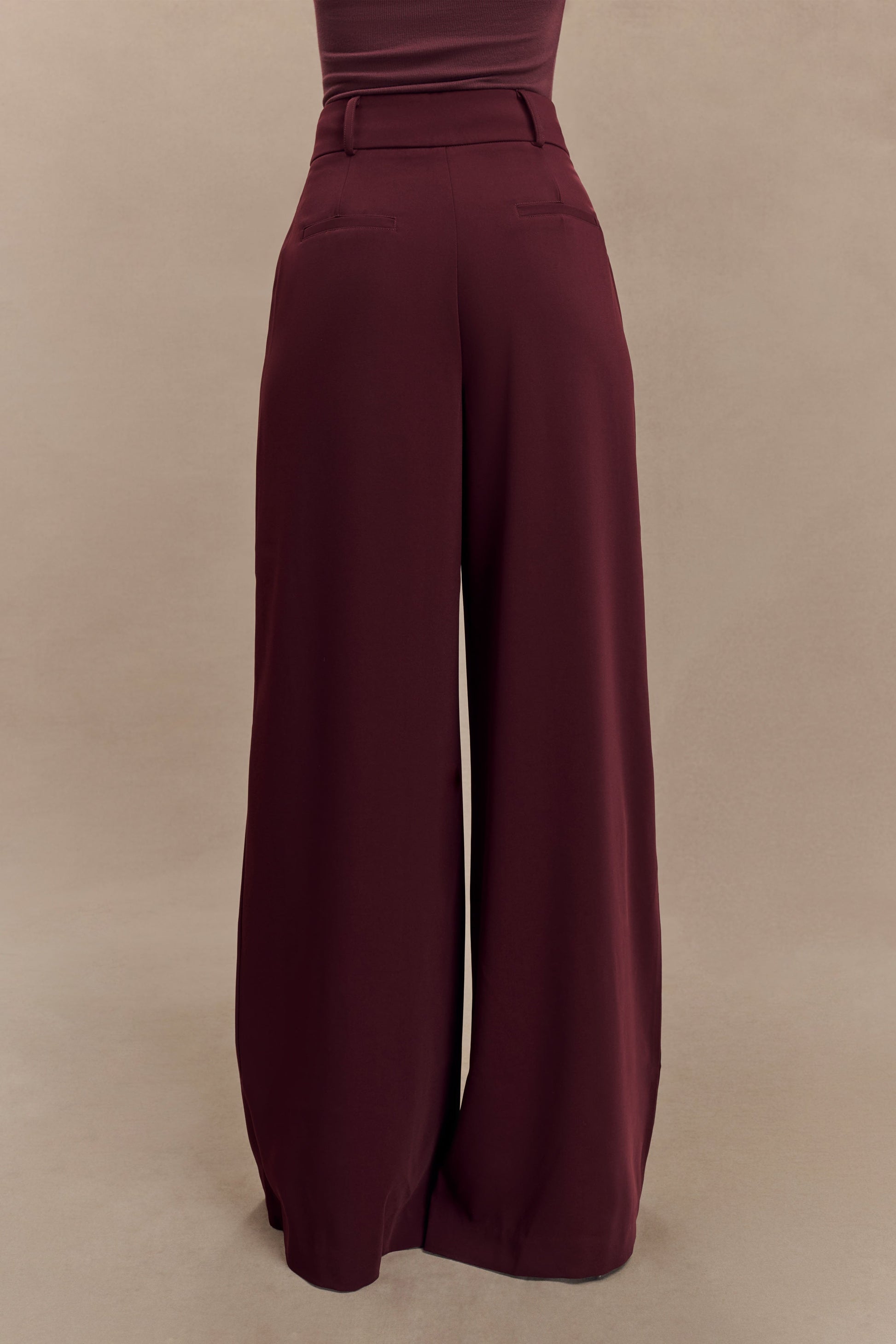 Jacqueline Pleated Wide Leg Pants - Mahogany #3