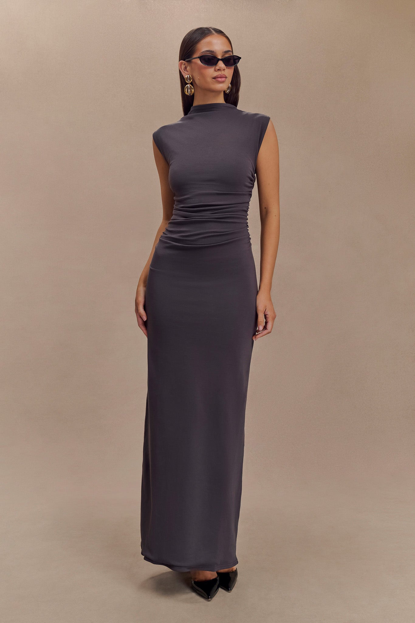 Elliot High Neck Sleeveless Maxi Dress - Dark Charcoal #5