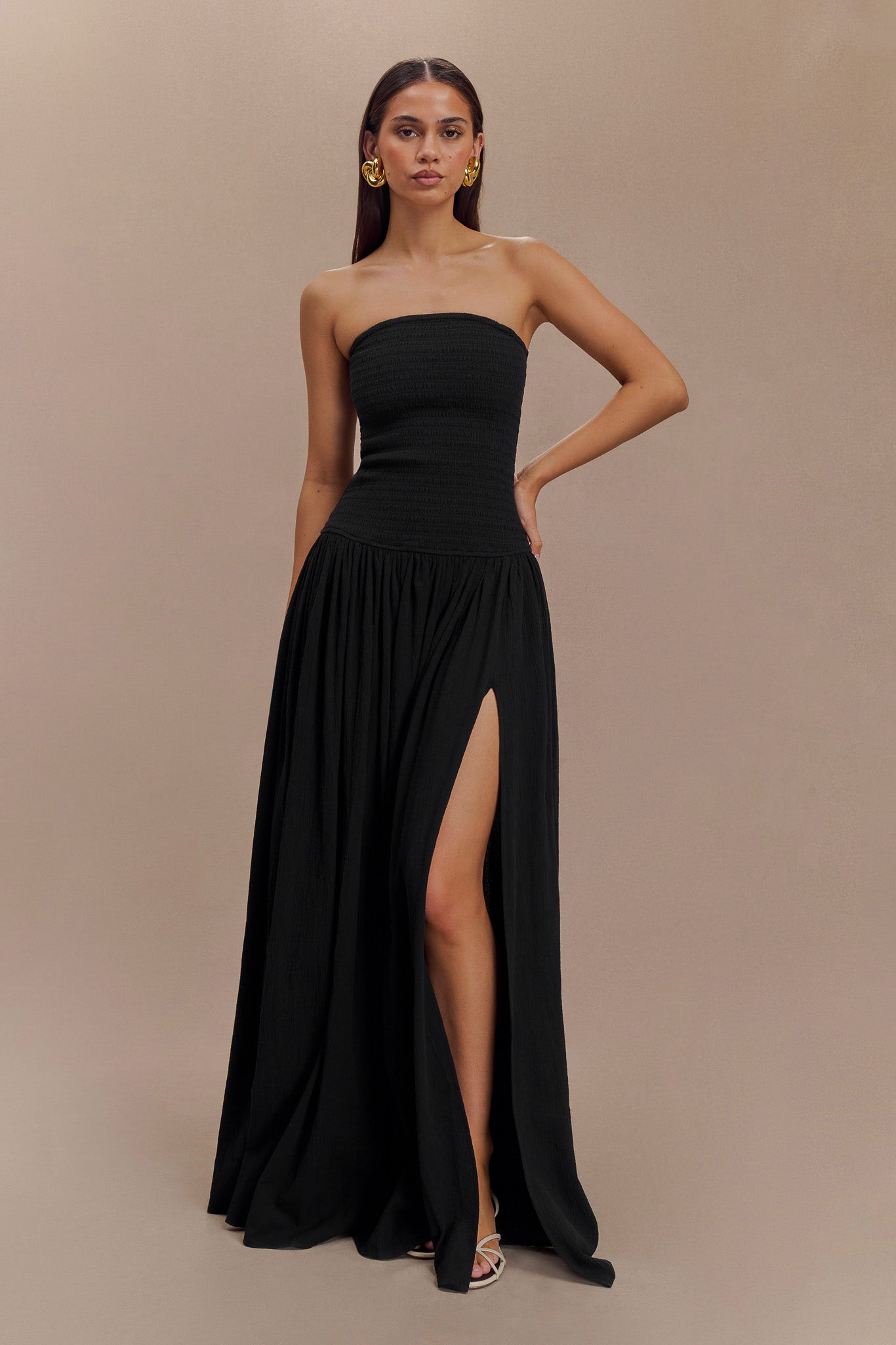 Maureen Cotton Shirring Maxi Dress - Black #2
