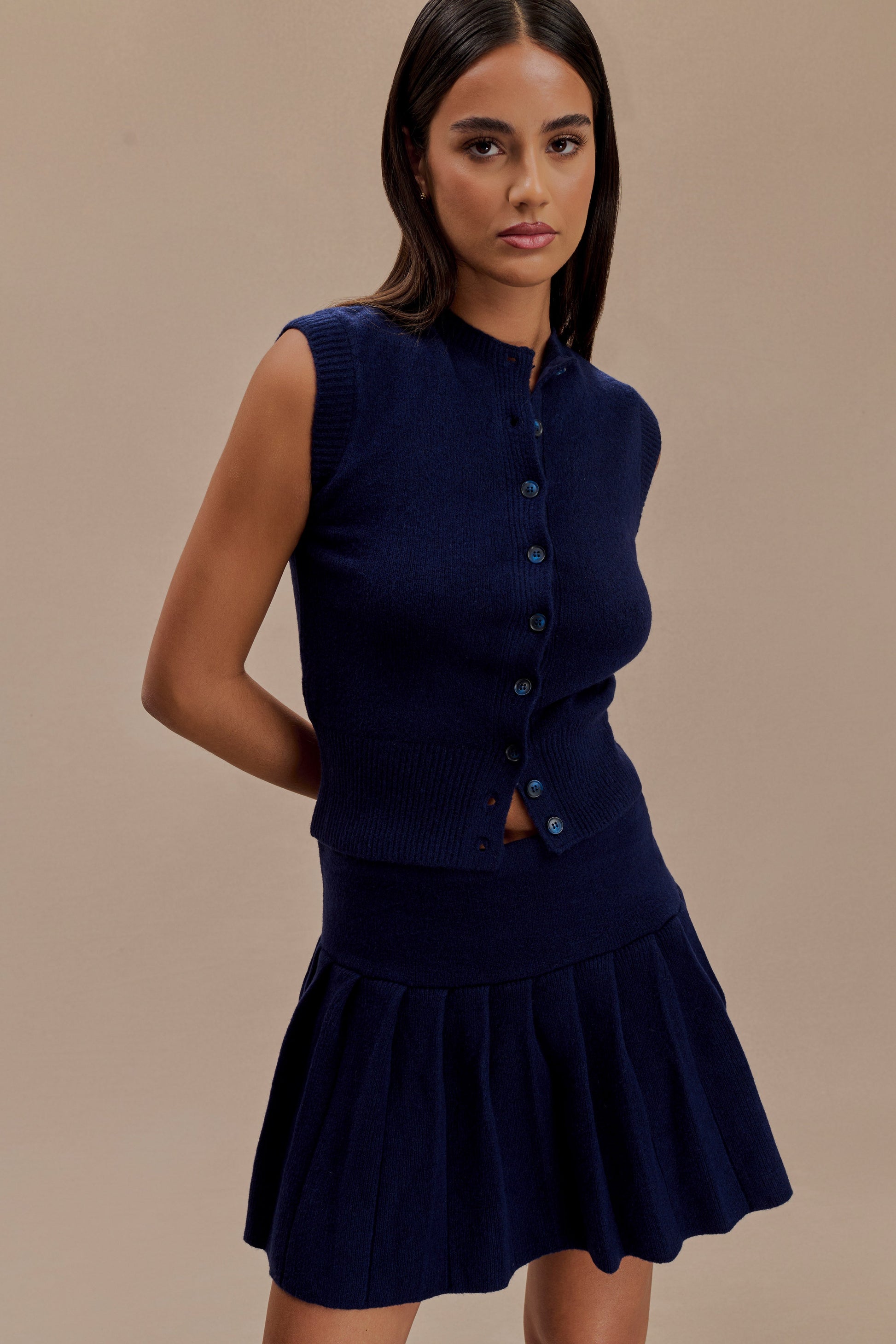 Dionne Pleated Knit Mini Skirt - Dark Navy #3