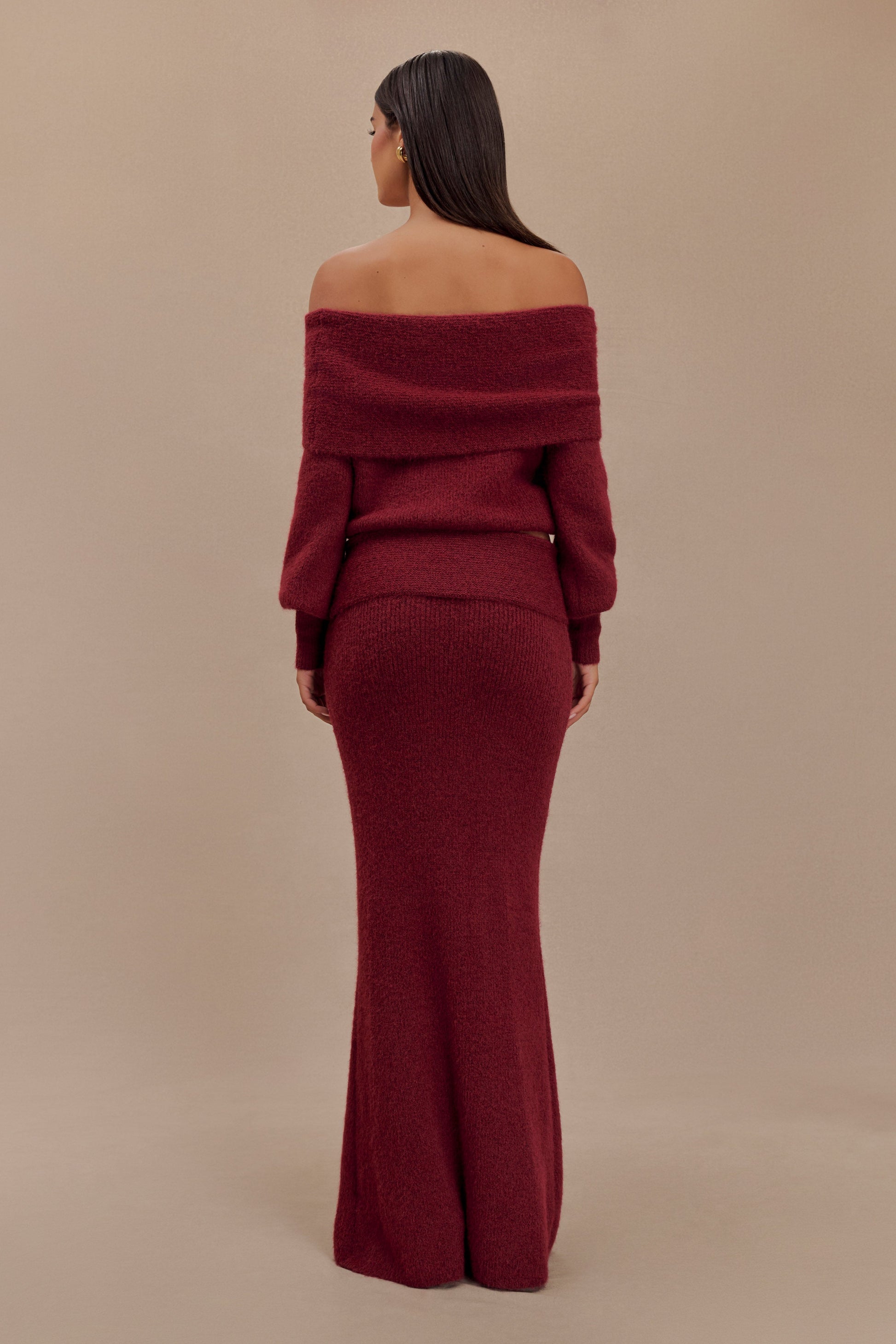 Charlotte Knit Maxi Skirt With Overlay - Merlot #2