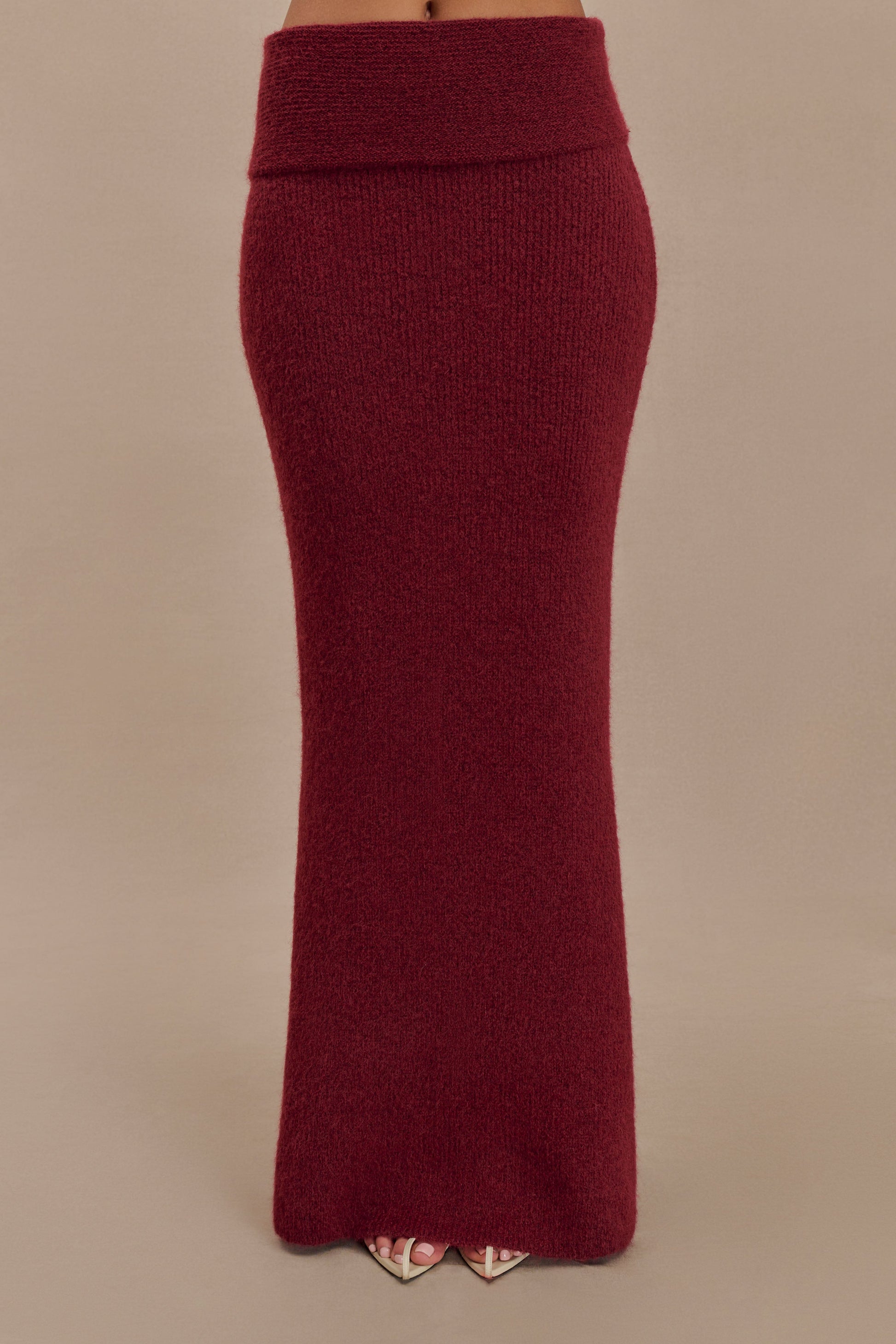 Charlotte Knit Maxi Skirt With Overlay - Merlot #4