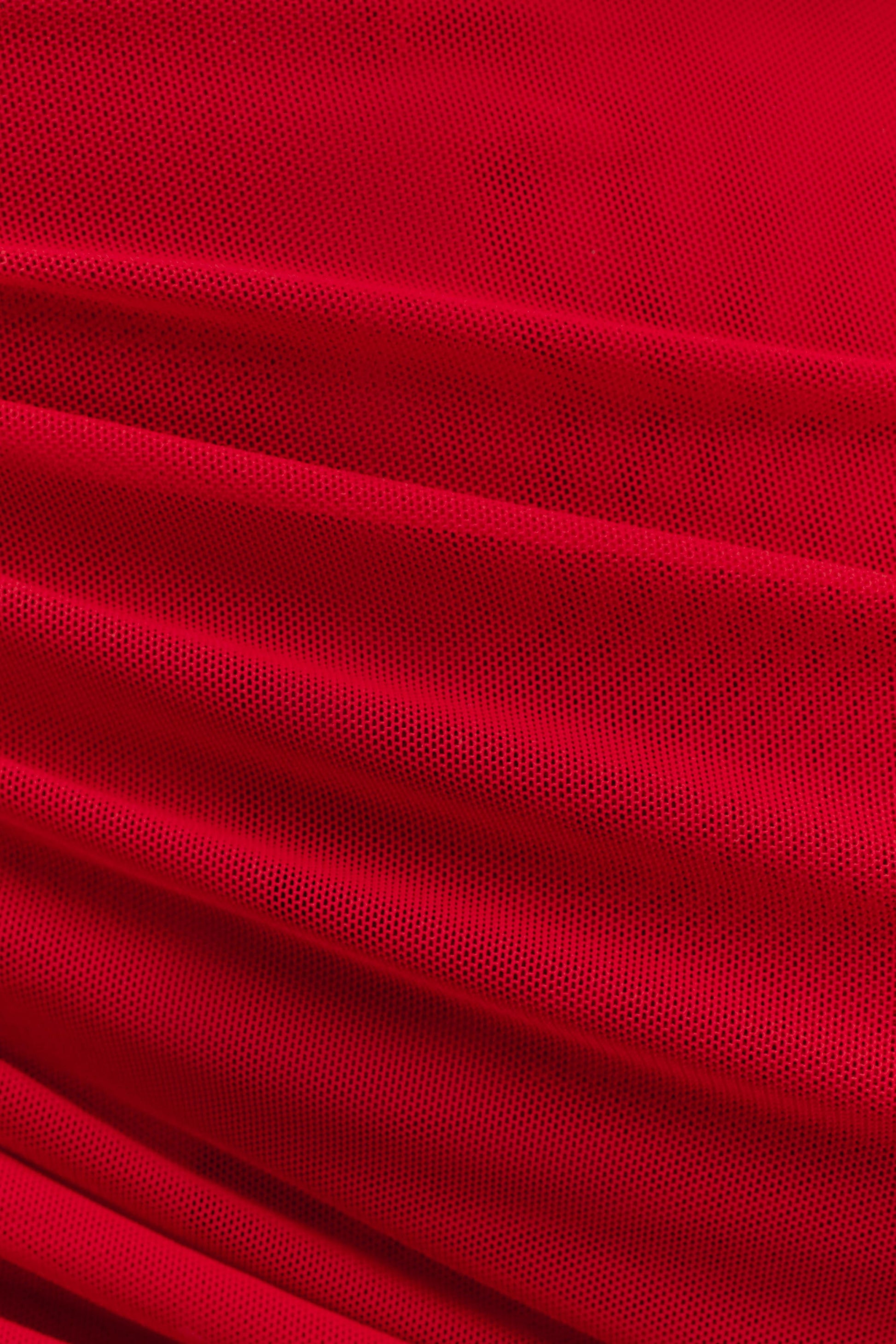 Everly Sheer Mesh Off Shoulder Top - Ruby #7