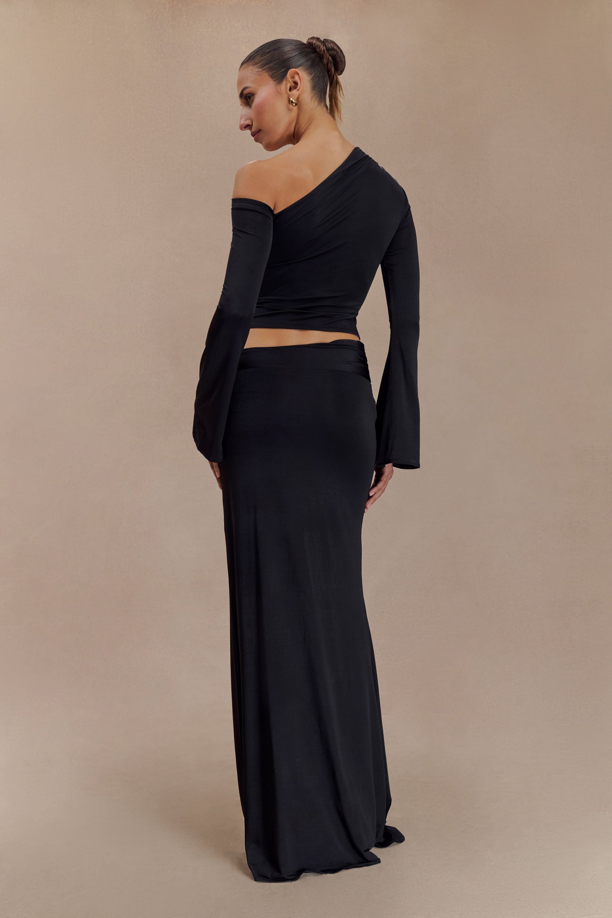 Ainsley Asymmetrical Maxi Skirt With Floral Hardware - Black #2