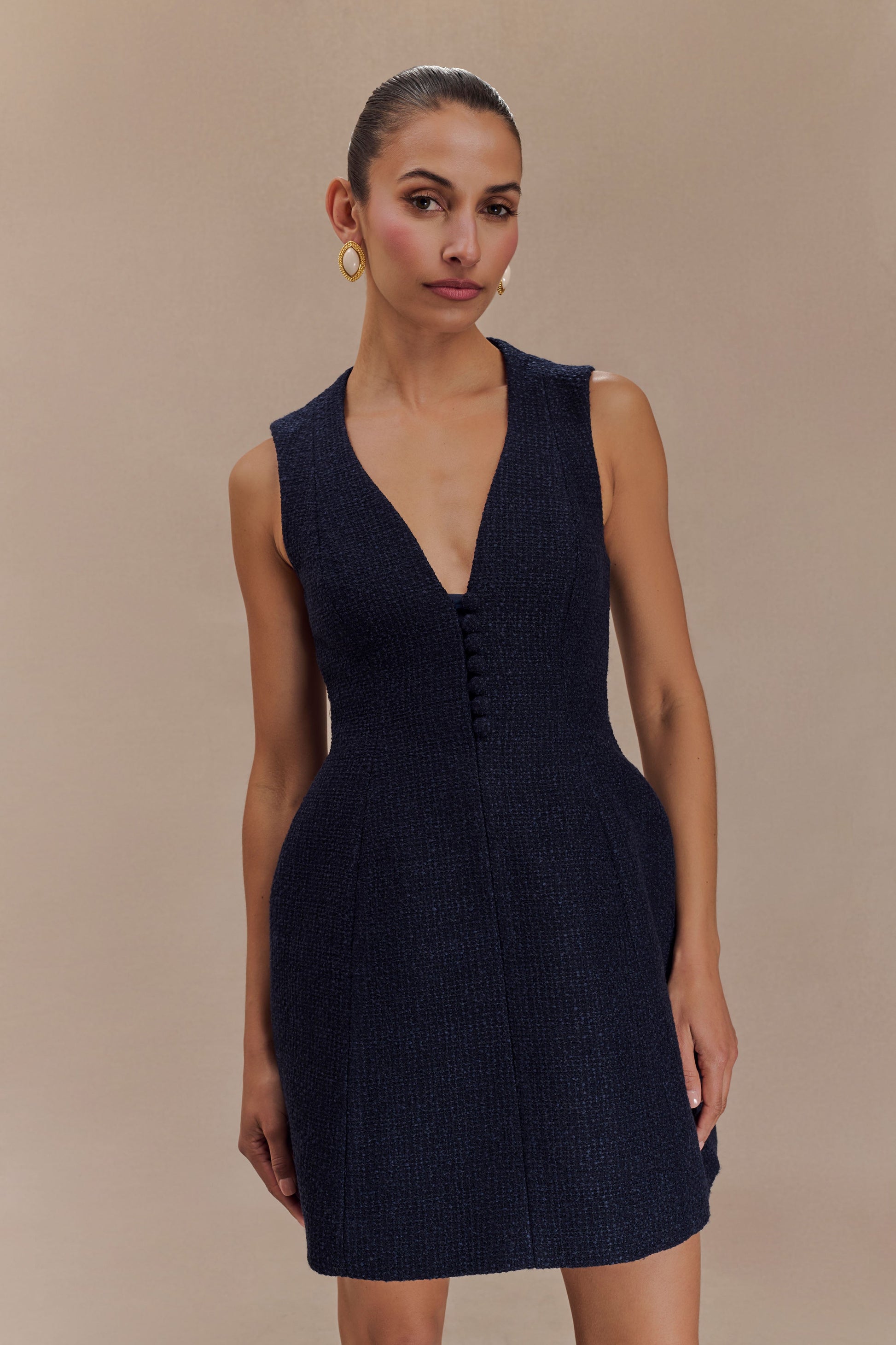 Danna Boucle Mini Dress With Pleats - Midnight Blue #2