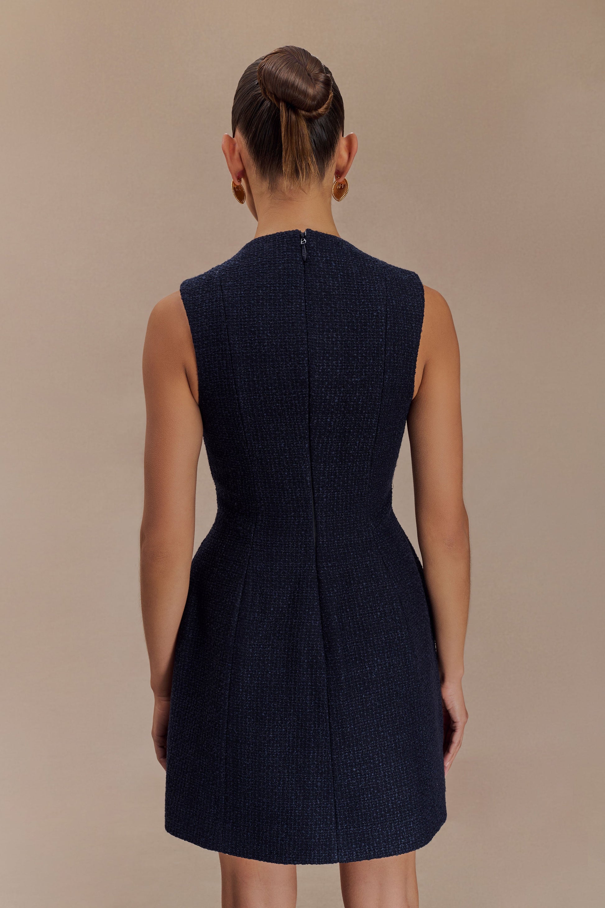 Danna Boucle Mini Dress With Pleats - Midnight Blue #3
