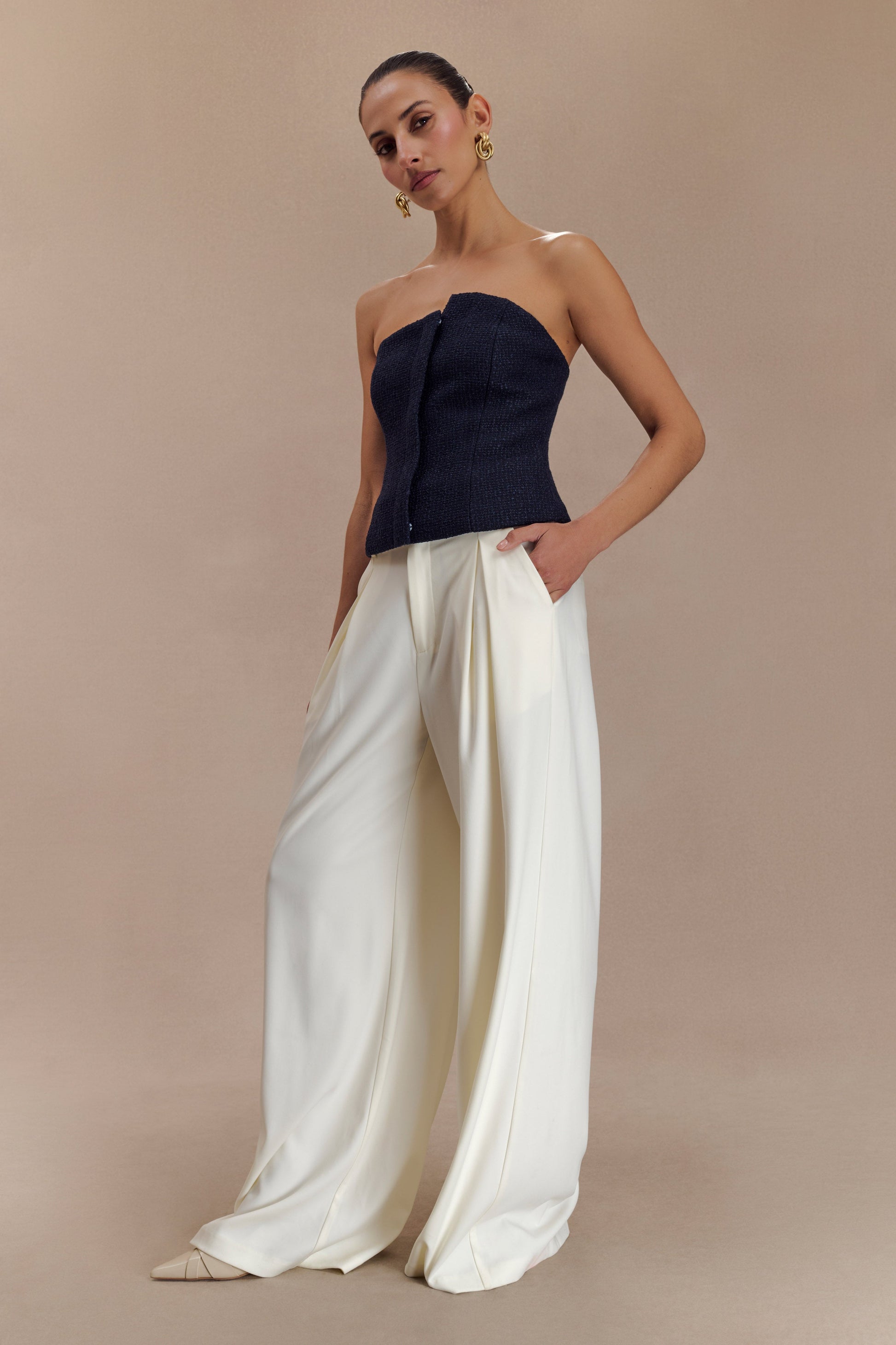 Parker Boucle Strapless Asymmetric Top - Midnight Blue #3