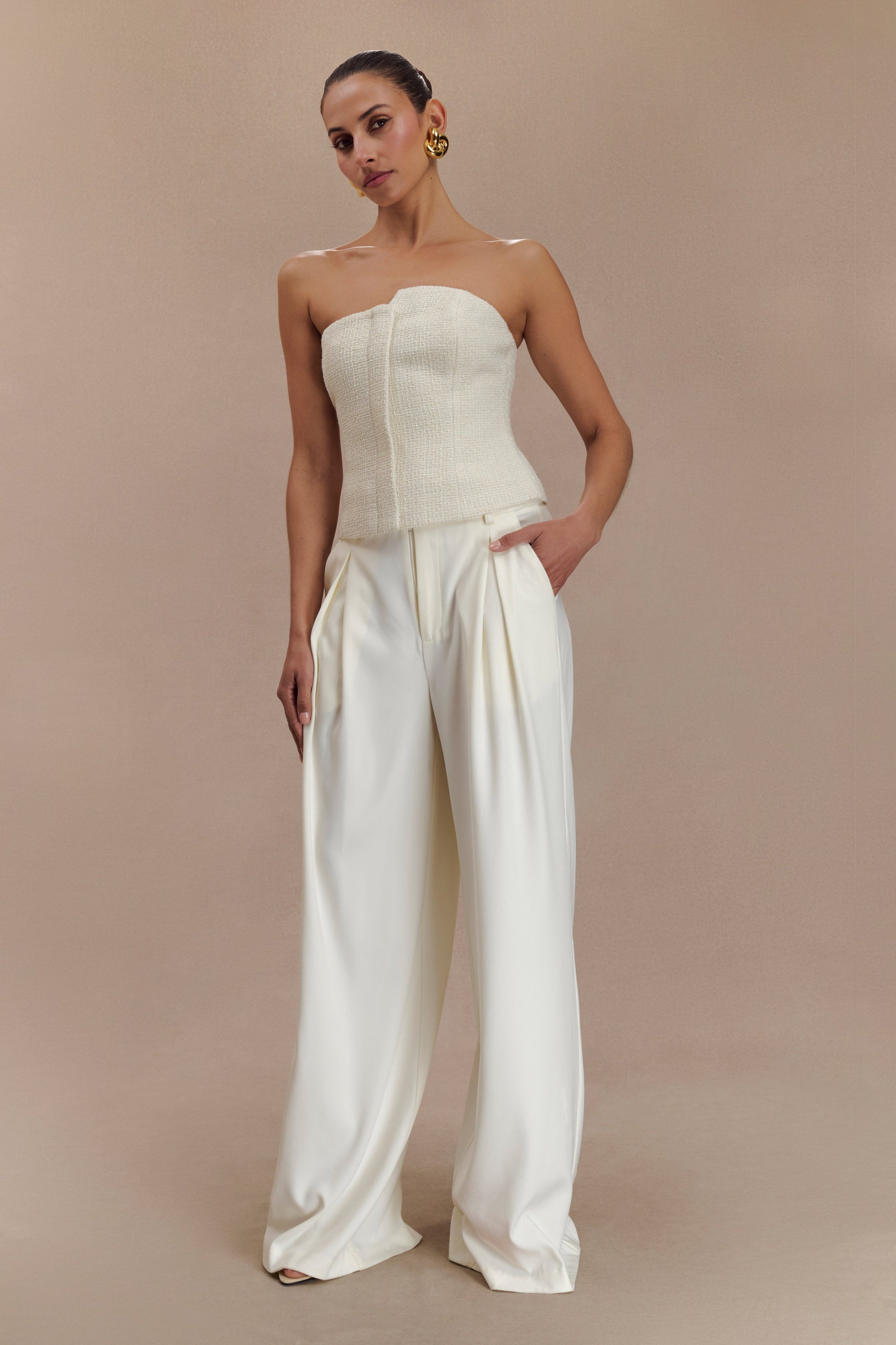 Parker Boucle Strapless Asymmetric Top - Ivory #4