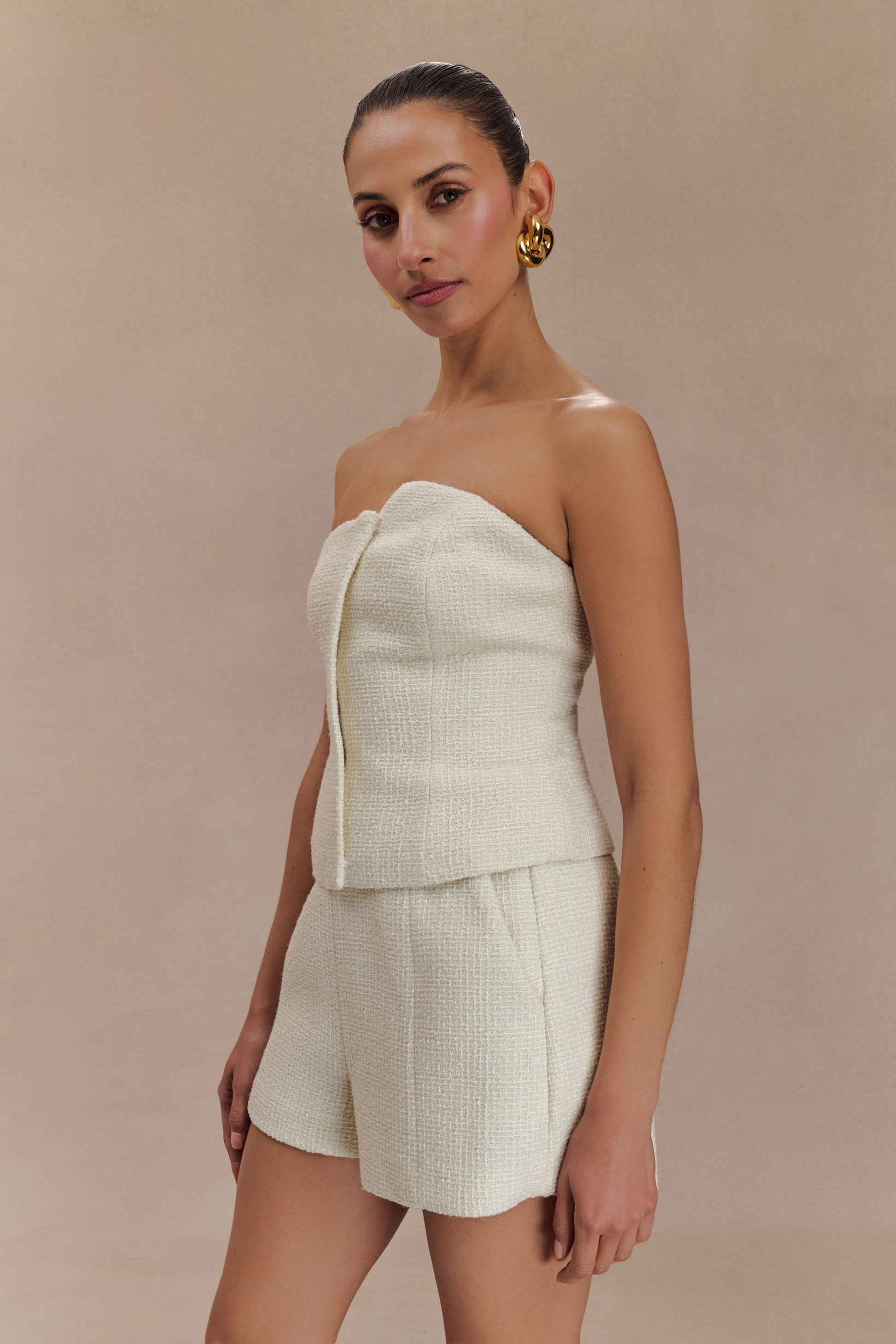 Parker Boucle Strapless Asymmetric Top - Ivory #3