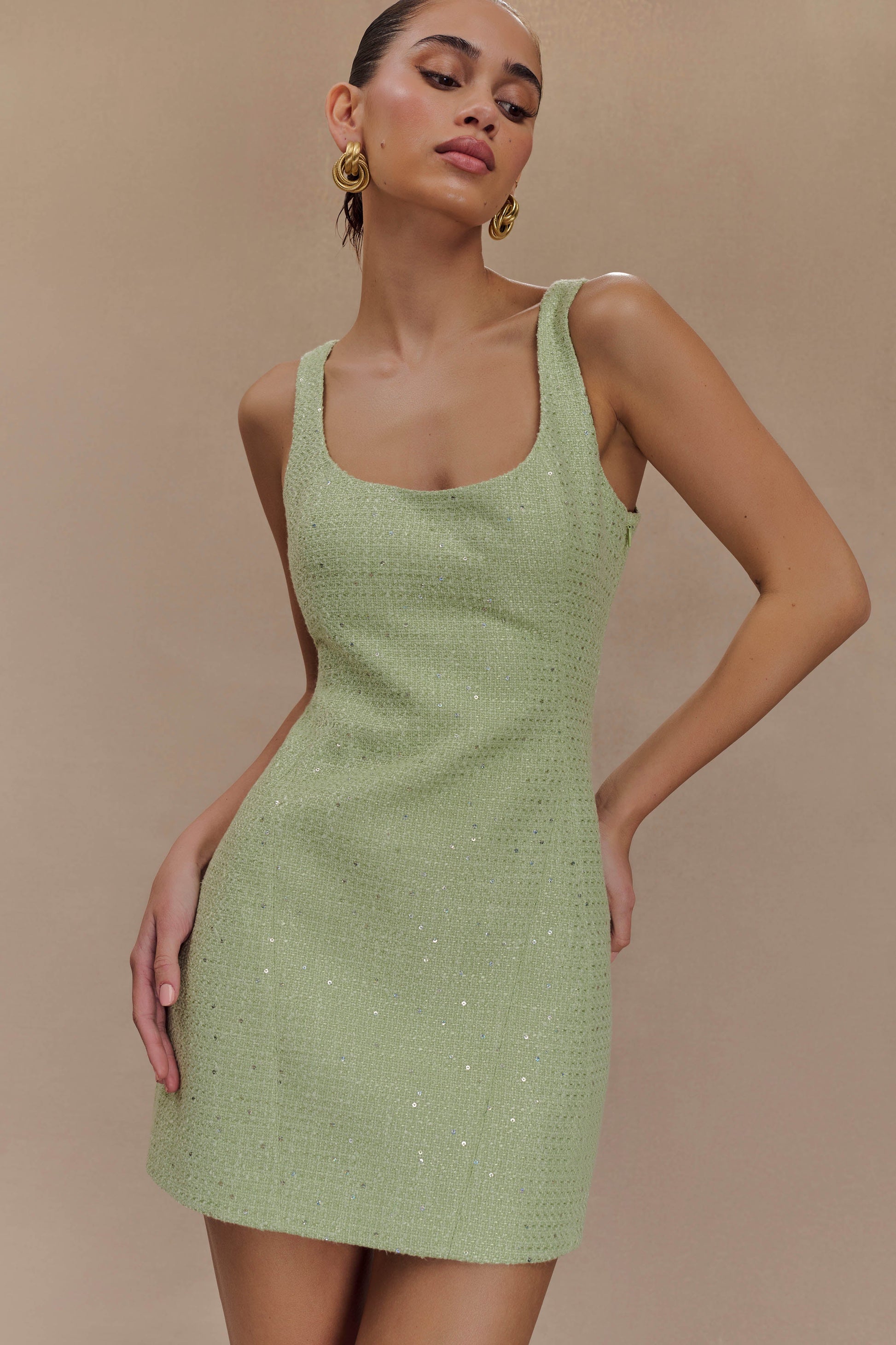 Beth Tweed Mini Dress - Pastel Green #3