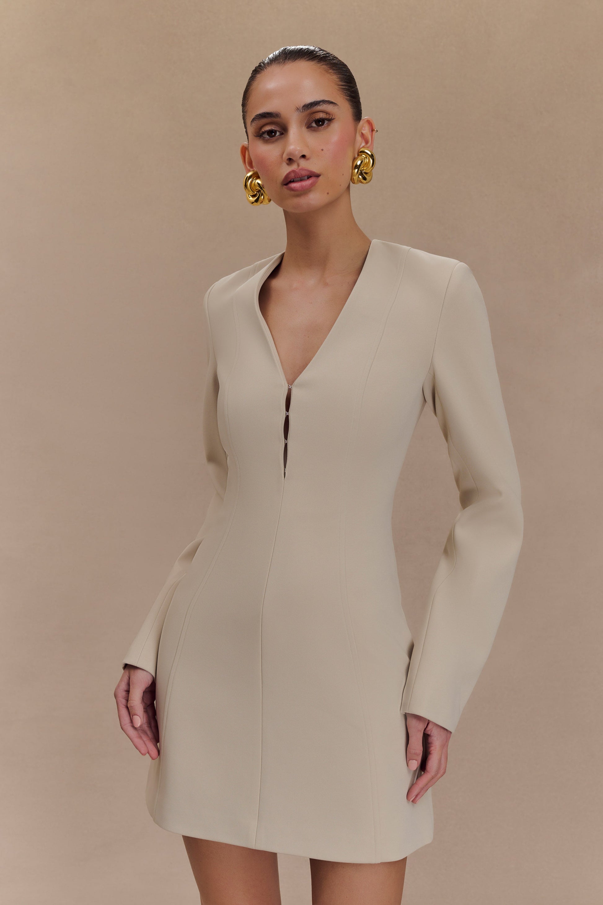 Arora Suiting Blazer Dress With Pleating - Sand #4