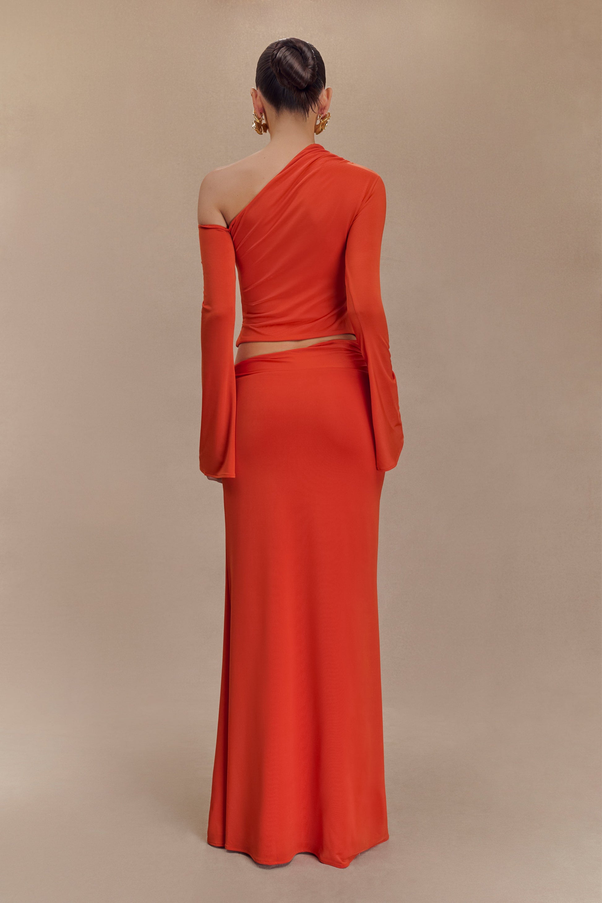 Ainsley Asymmetrical Maxi Skirt With Floral Hardware - Burnt Orange #2