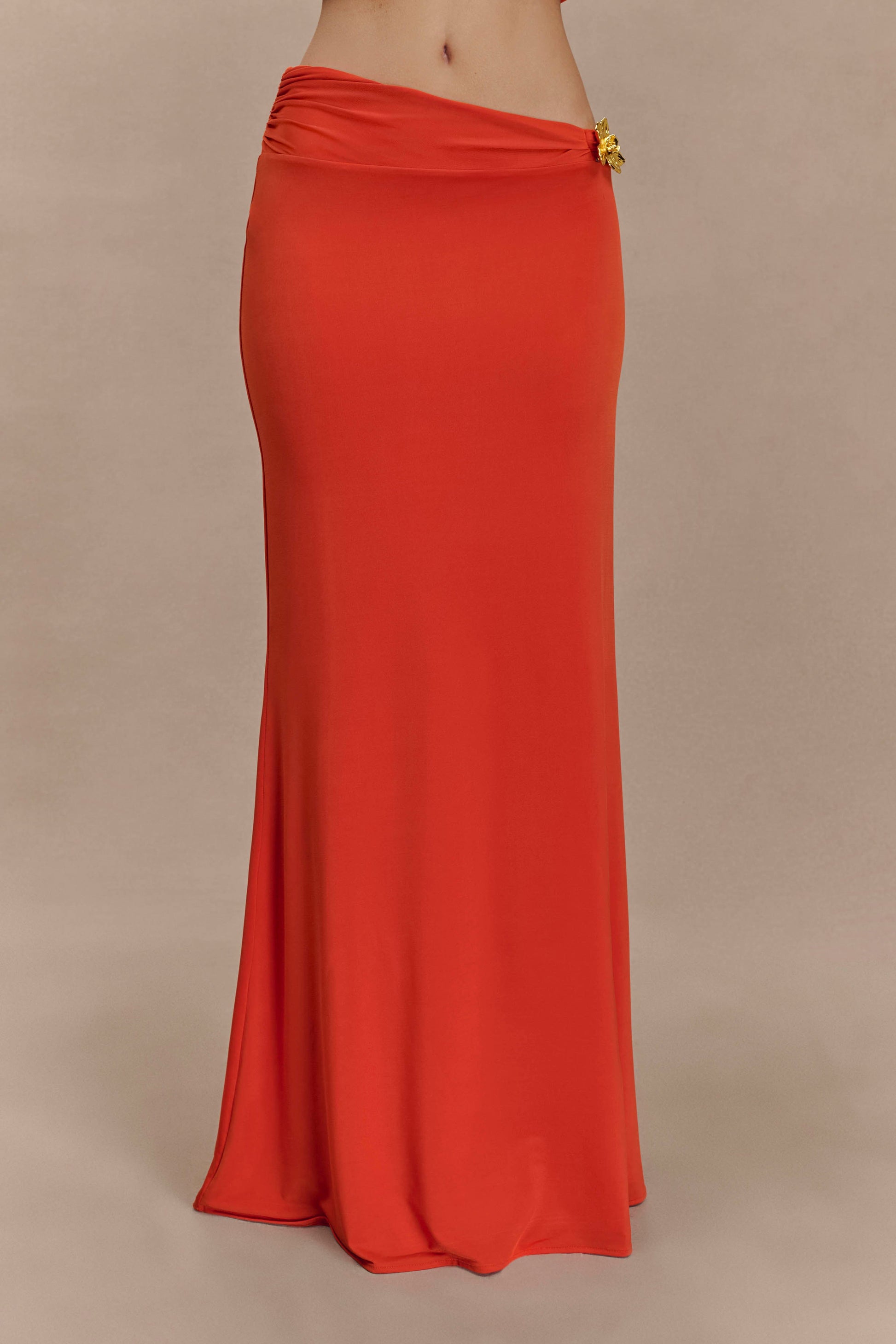 Ainsley Asymmetrical Maxi Skirt With Floral Hardware - Burnt Orange #5