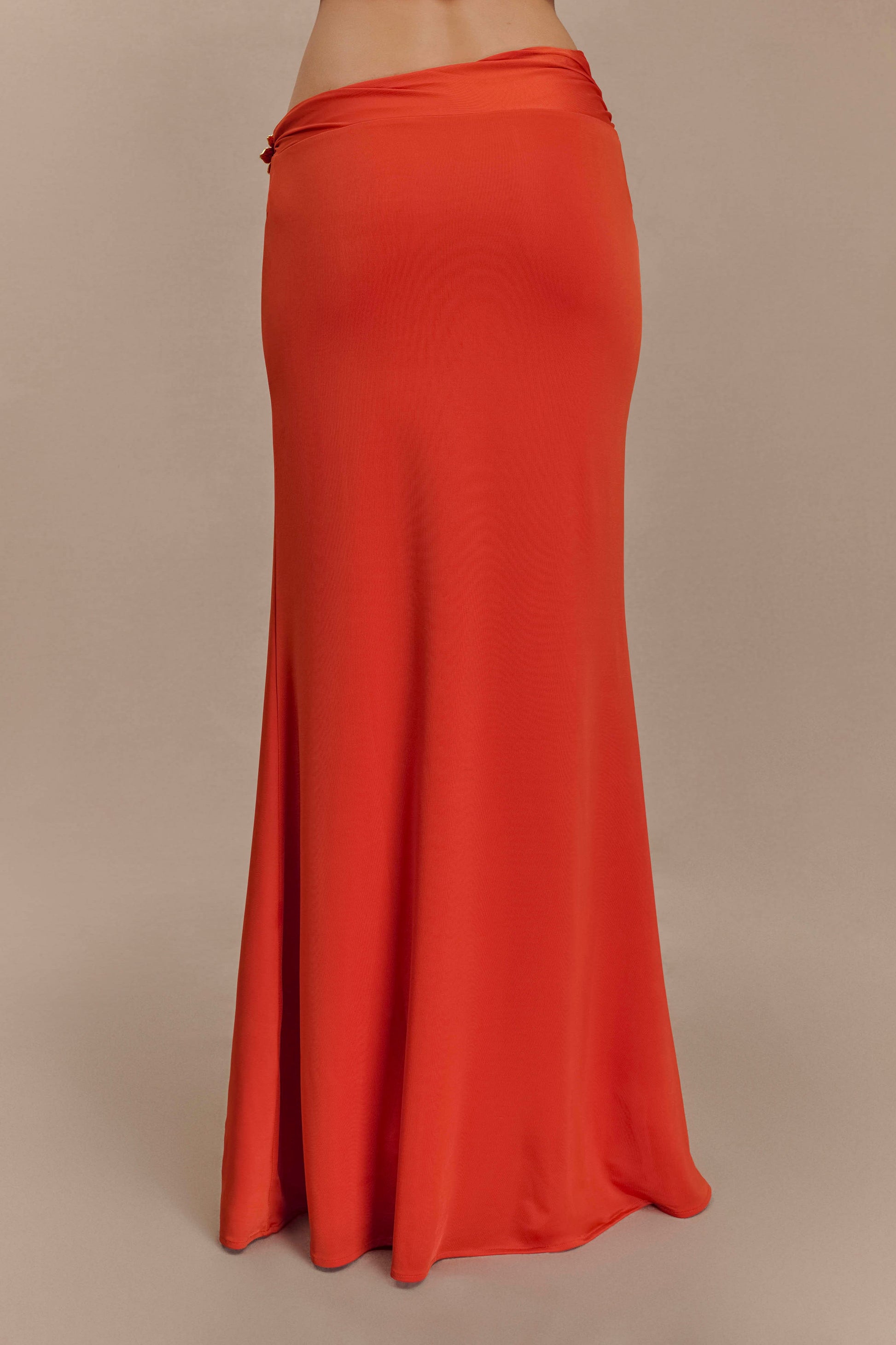 Ainsley Asymmetrical Maxi Skirt With Floral Hardware - Burnt Orange #7