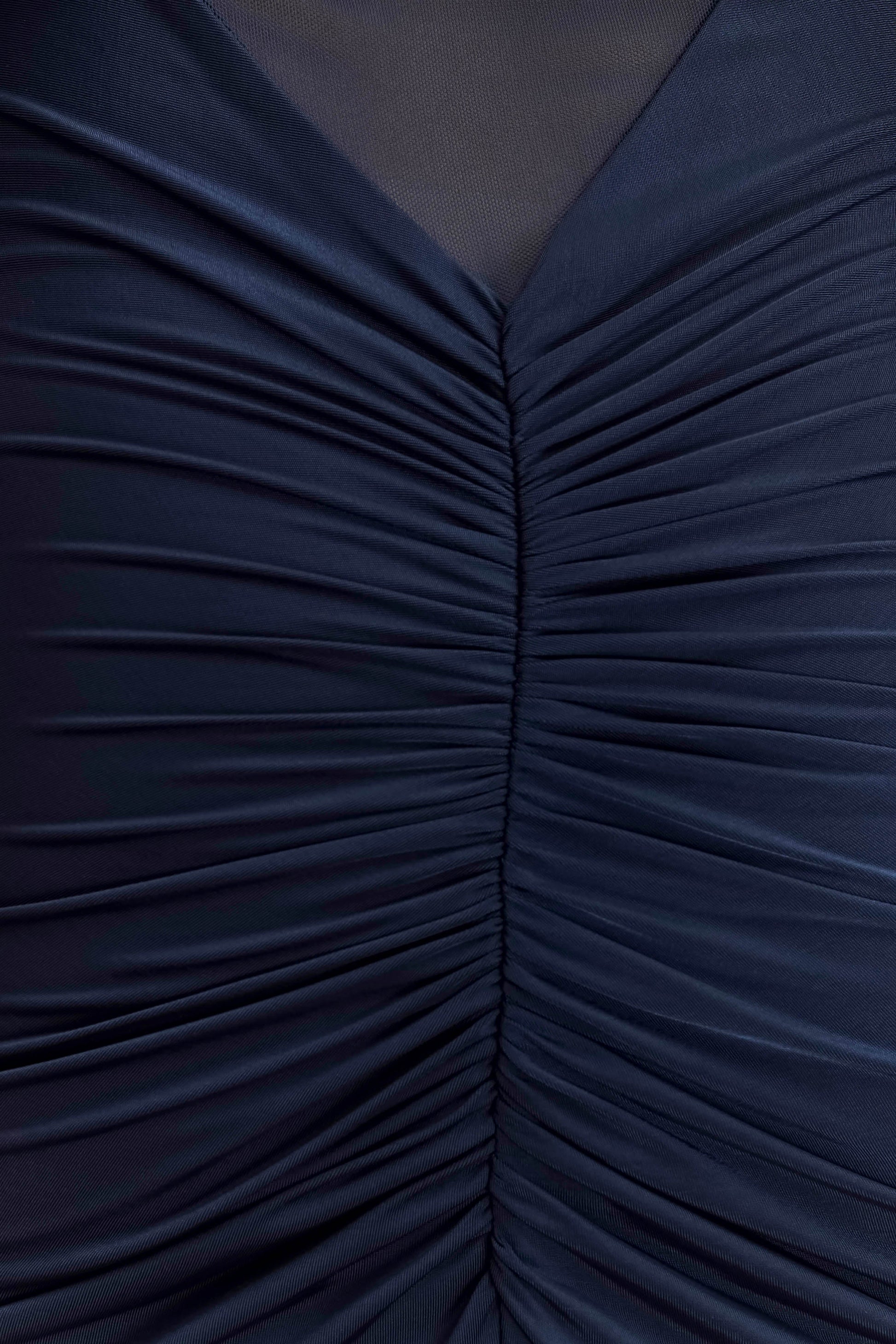 Kaitlin One Shoulder Slinky And Mesh Maxi Dress - Midnight Blue #6