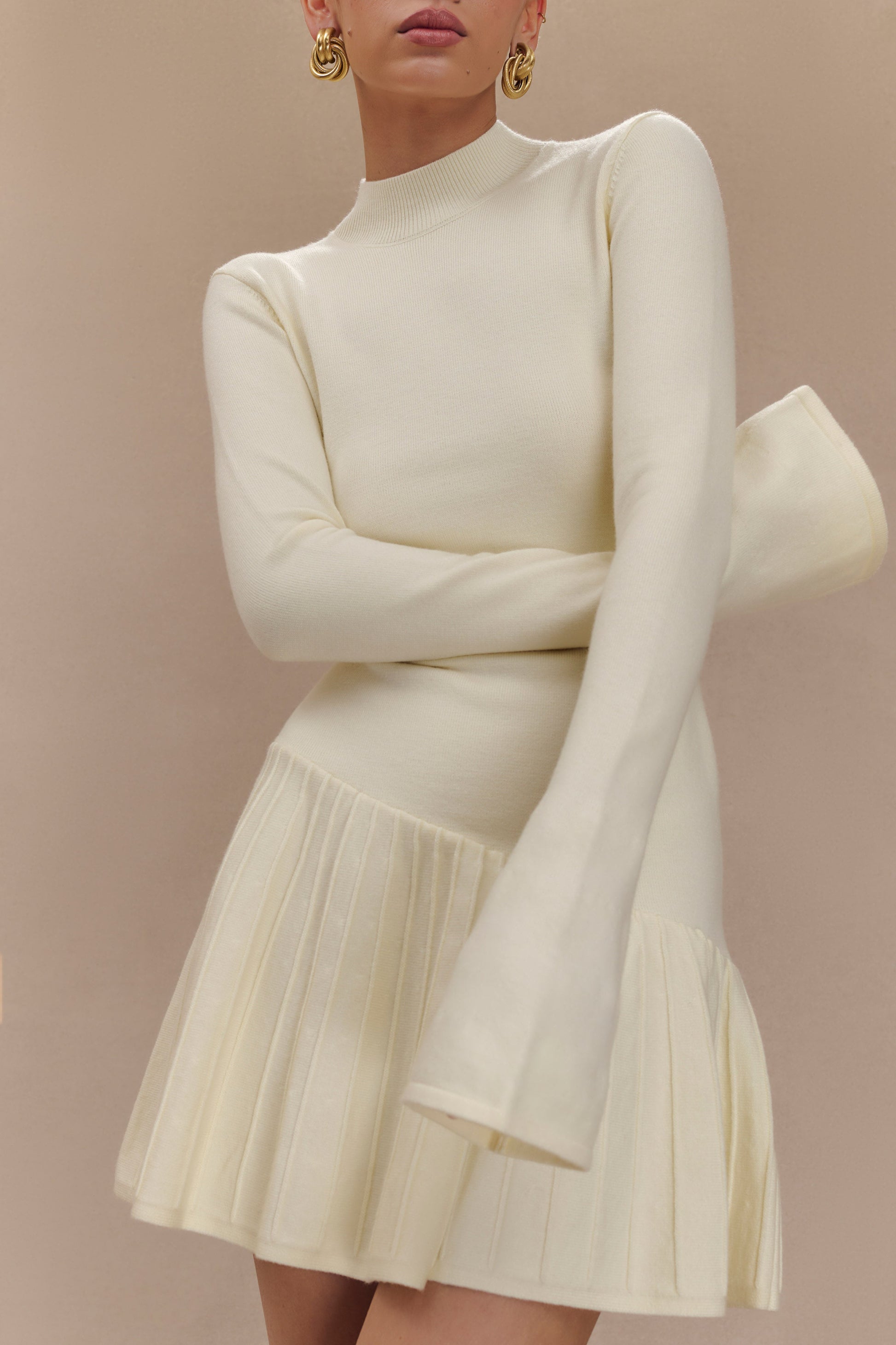 Blair Knit Mini Dress With Pleats - Ivory #3