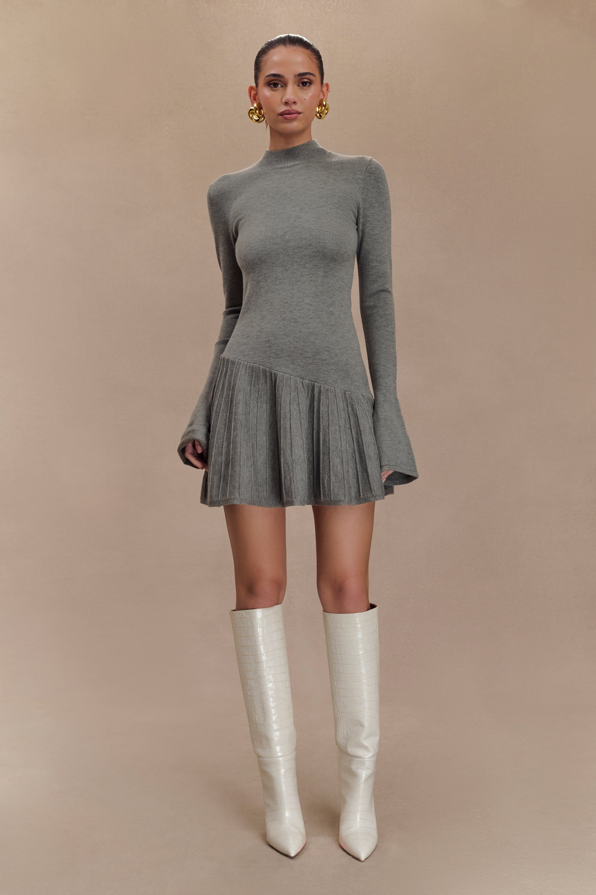 Blair Knit Mini Dress With Pleats - Charcoal #3