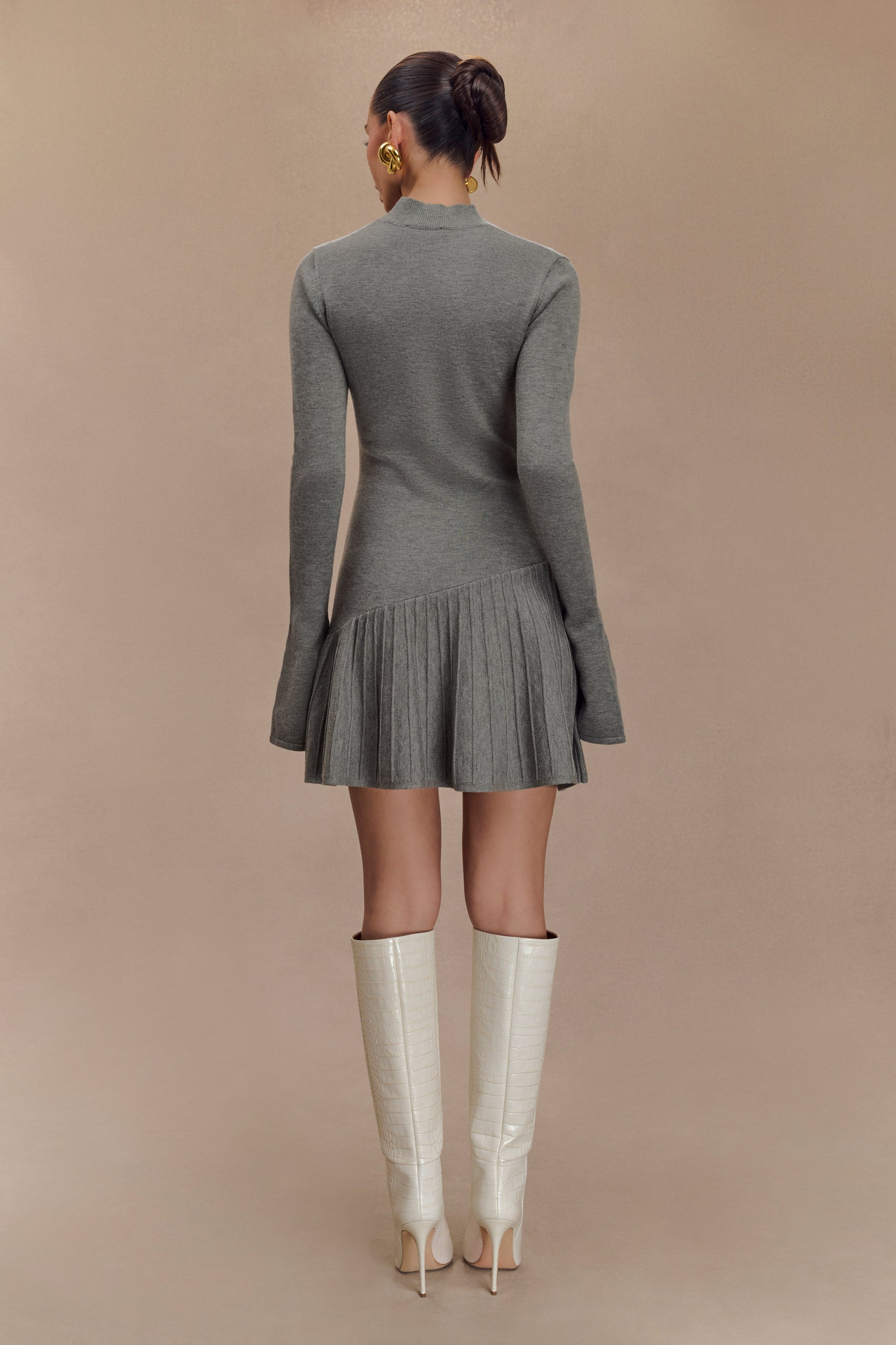 Blair Knit Mini Dress With Pleats - Charcoal #4