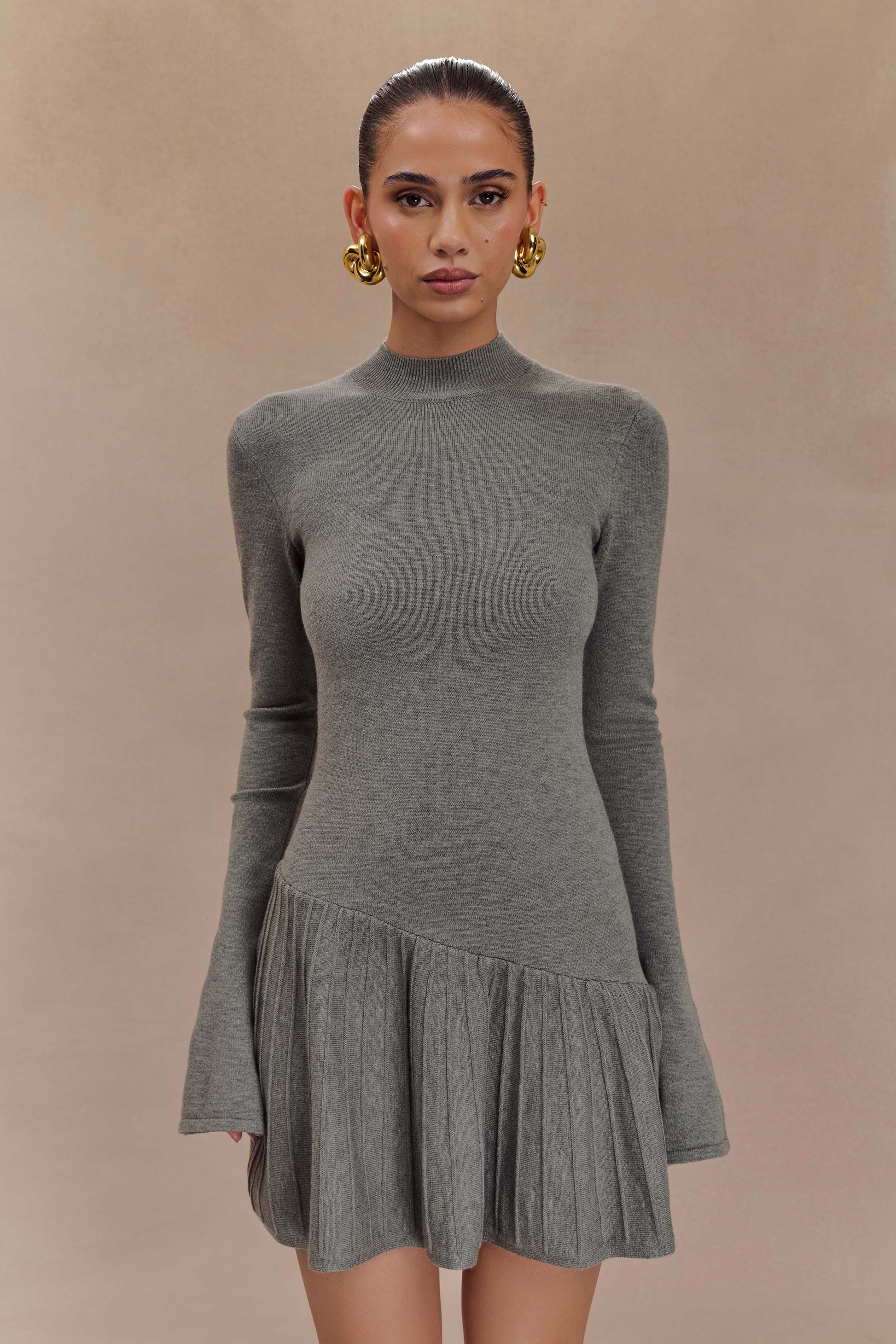 Blair Knit Mini Dress With Pleats - Charcoal #5