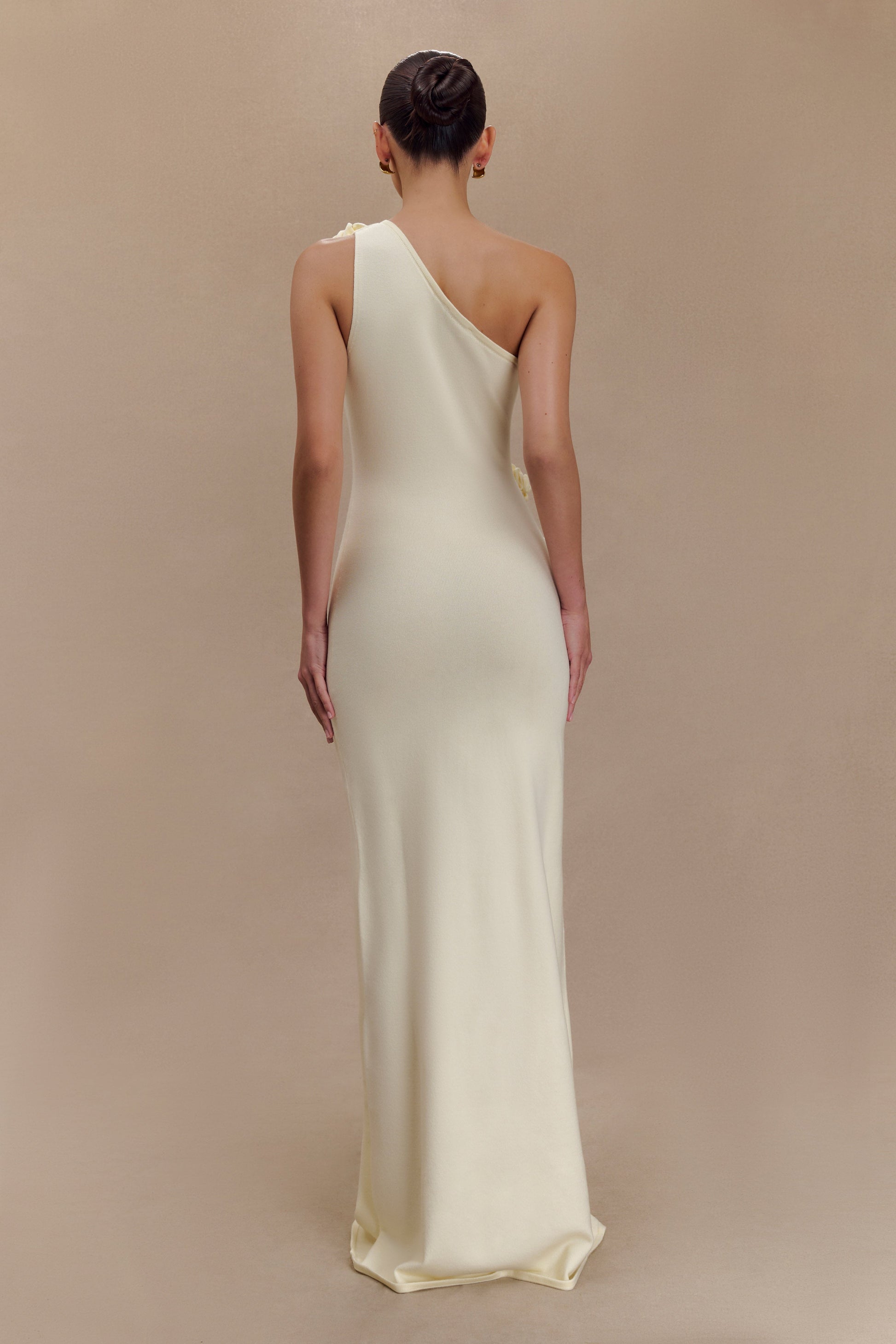 Paloma One Shoulder Knit Maxi Dress With Flowers - Ivory #2