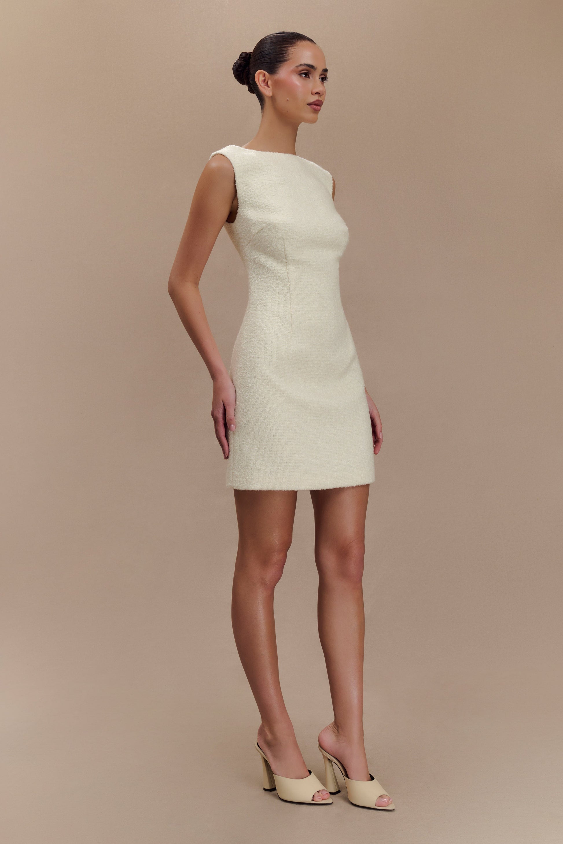 Angela Textured Boucle Mini Dress - Ivory #5