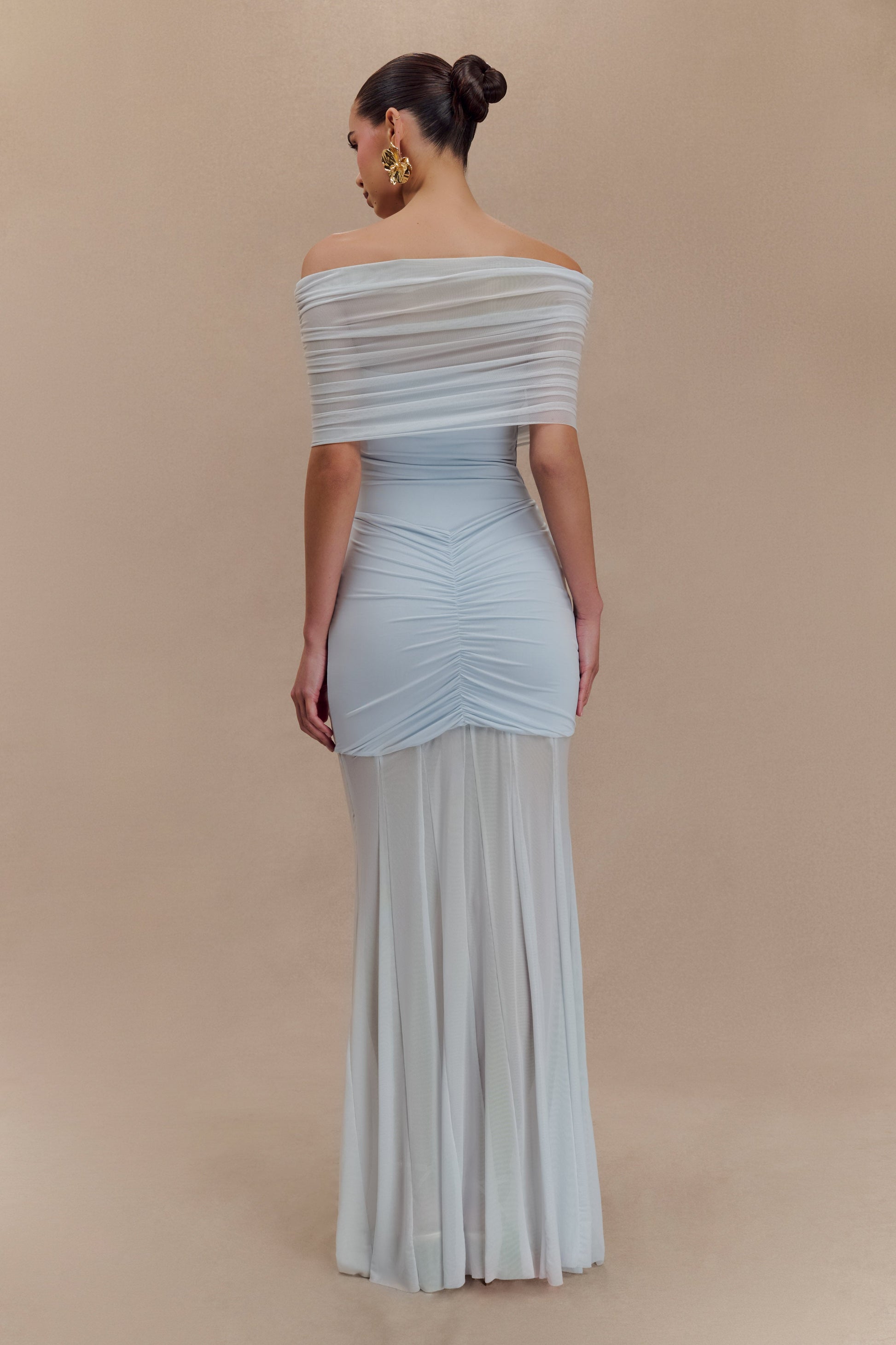 Caspian Slinky And Mesh Off Shoulder Maxi Dress - Pale Blue #2