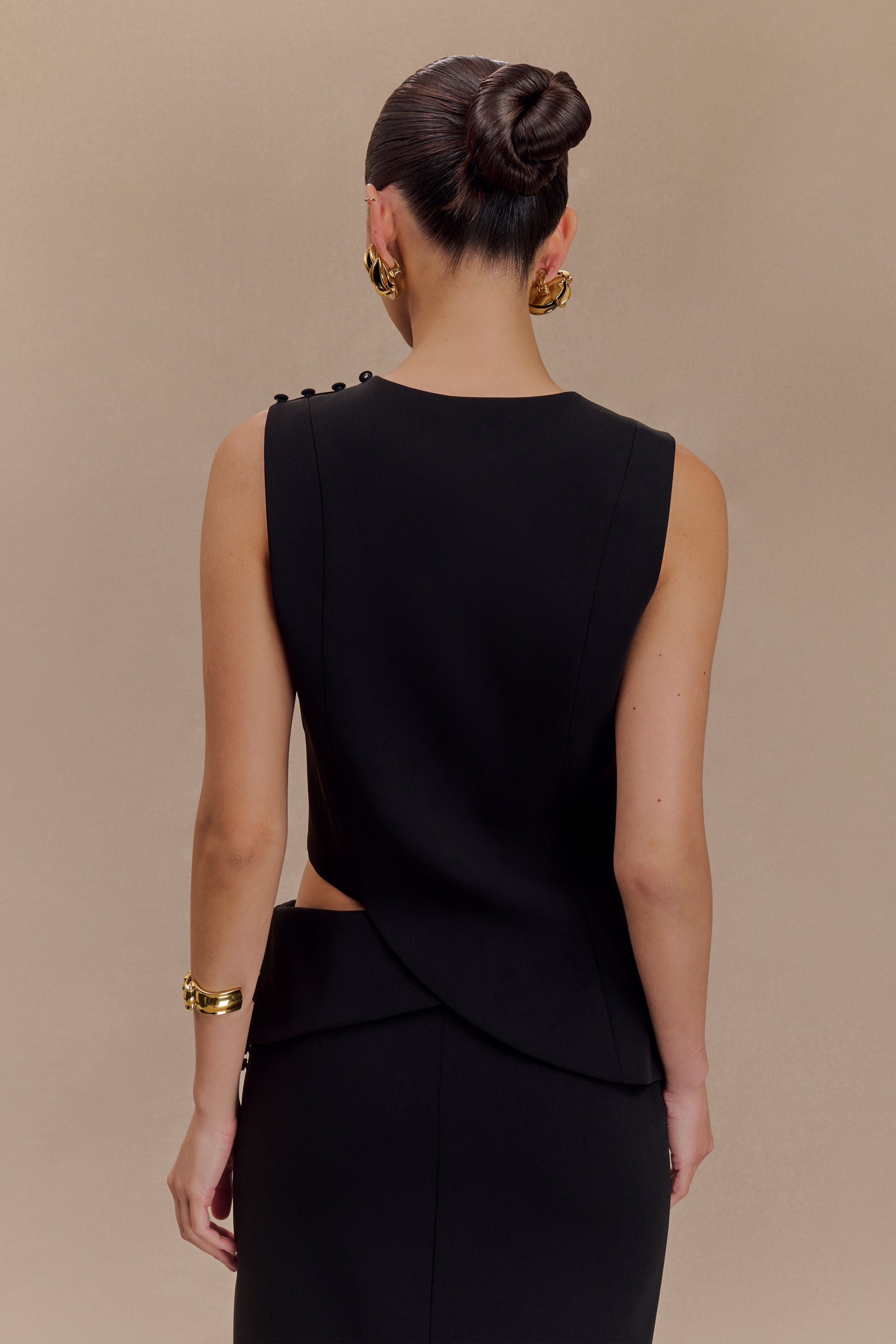 Astrid Asymmetric Sleeveless Suiting Top - Black #2