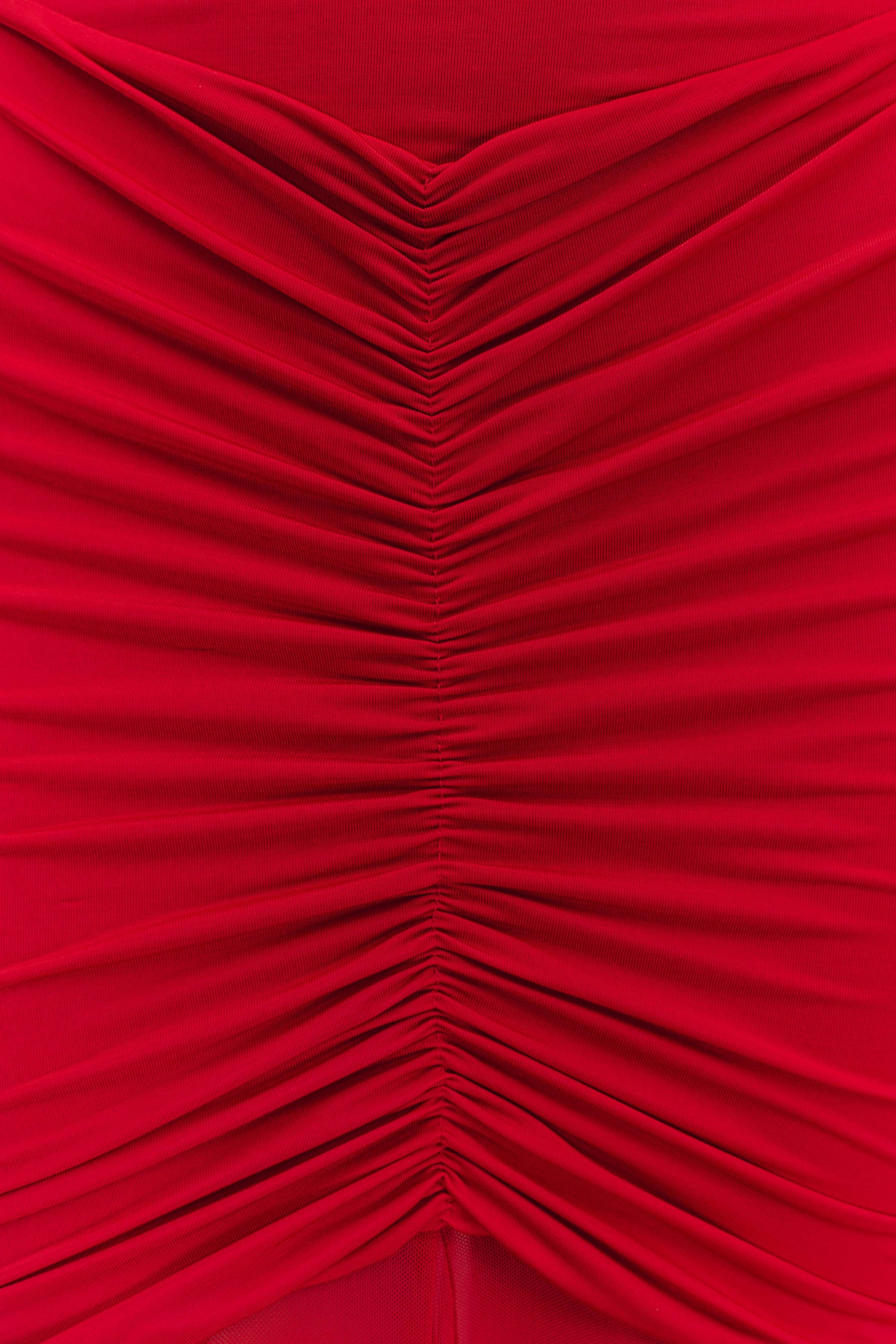 Caspian Slinky And Mesh Off Shoulder Maxi Dress - Ruby #6