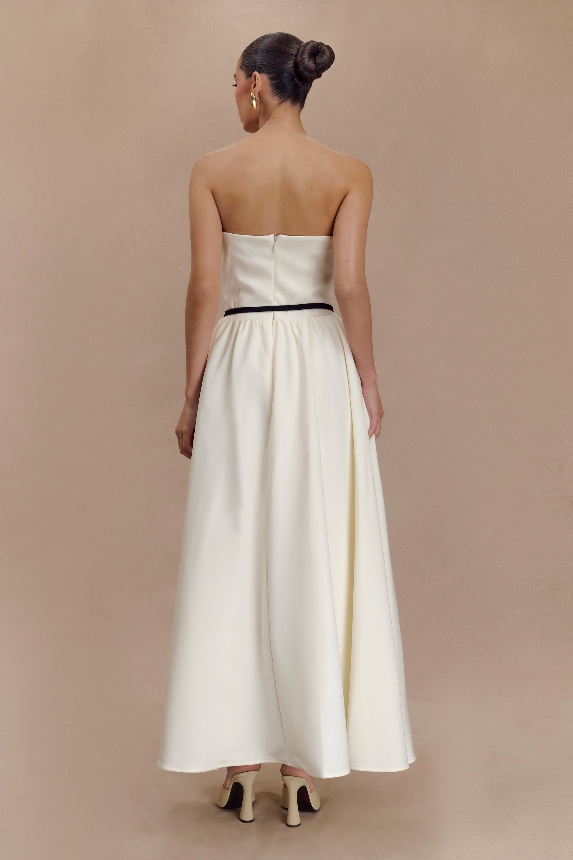 Penny Strapless Contrast Midi Dress - Ivory & Burgundy #4