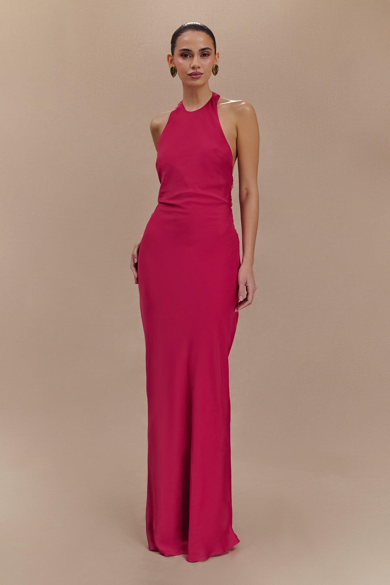 Rinna Satin Halter Maxi Dress - Pink Cherry #4