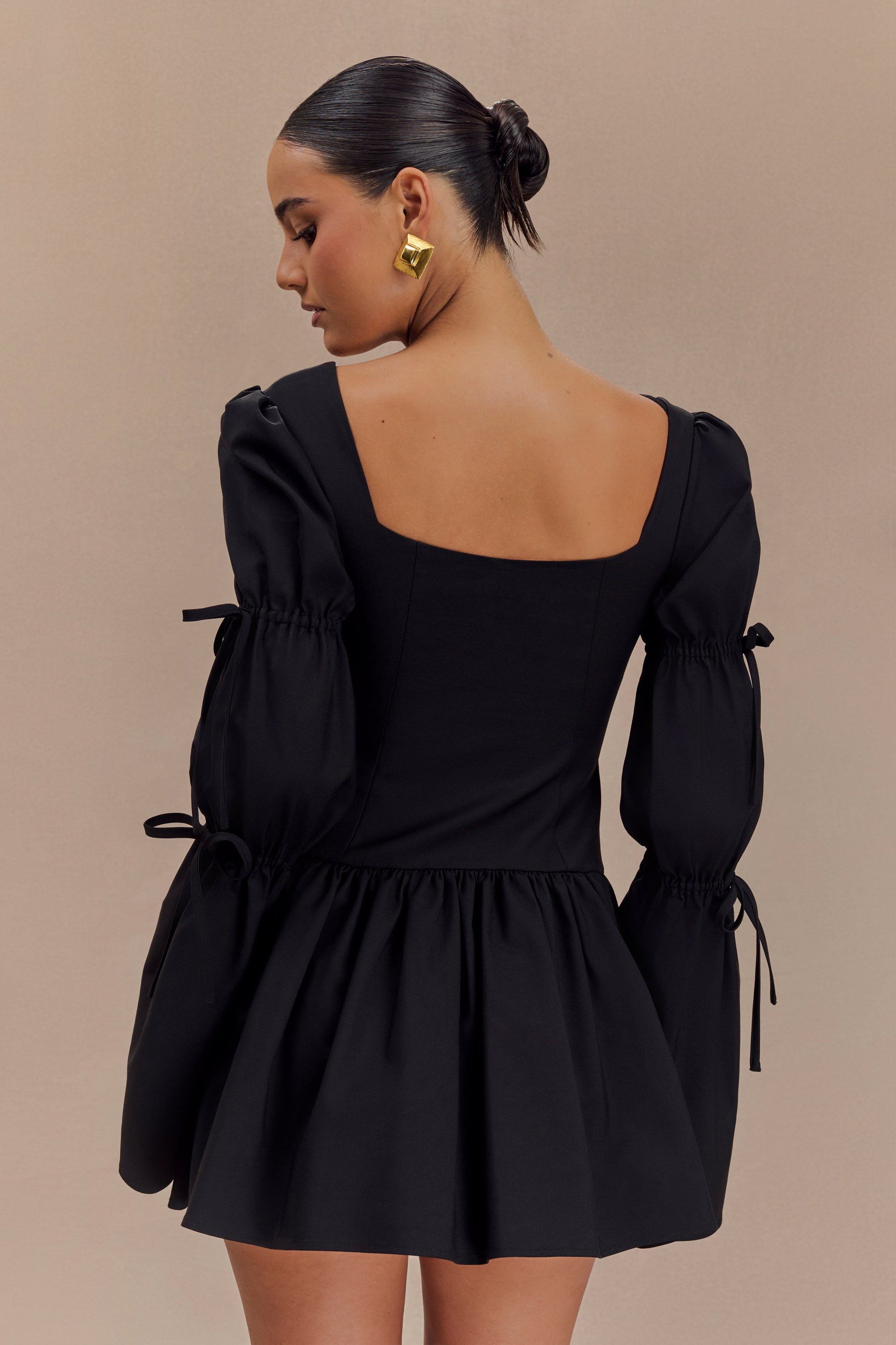 Raine Long Sleeve Cotton Mini Dress - Black #6