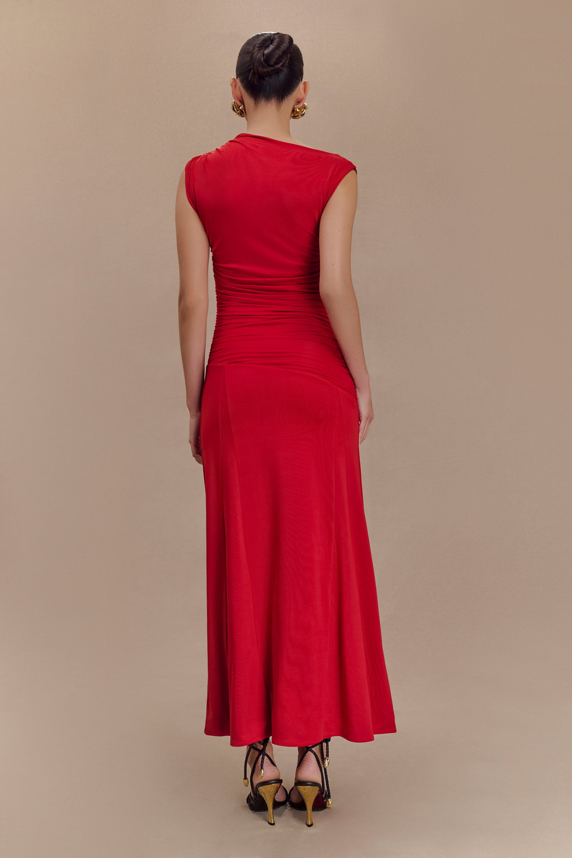 Navanna Asymmetric Slinky Midi Dress - Red #2