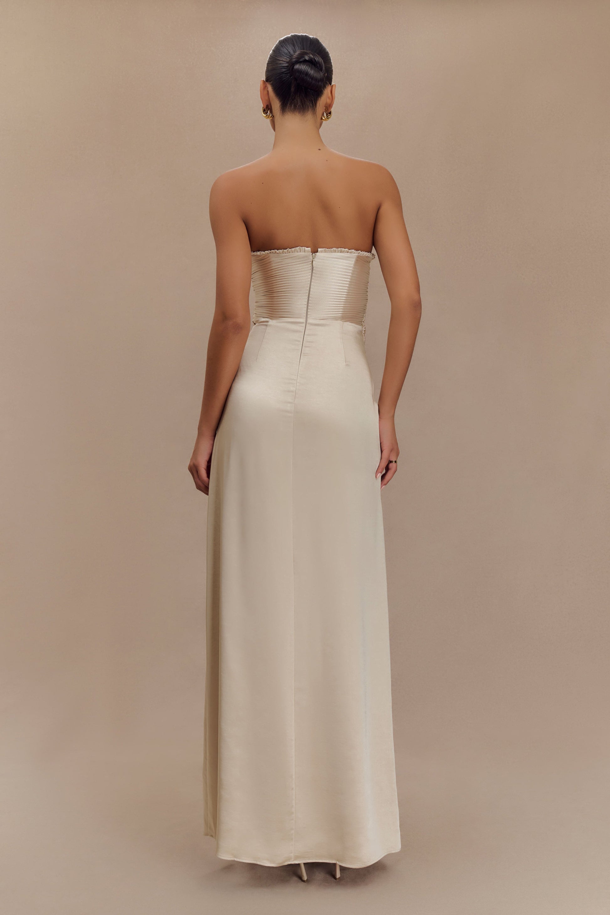 Larissa Satin Maxi Dress With Ruched Petals - Blush Gold #2