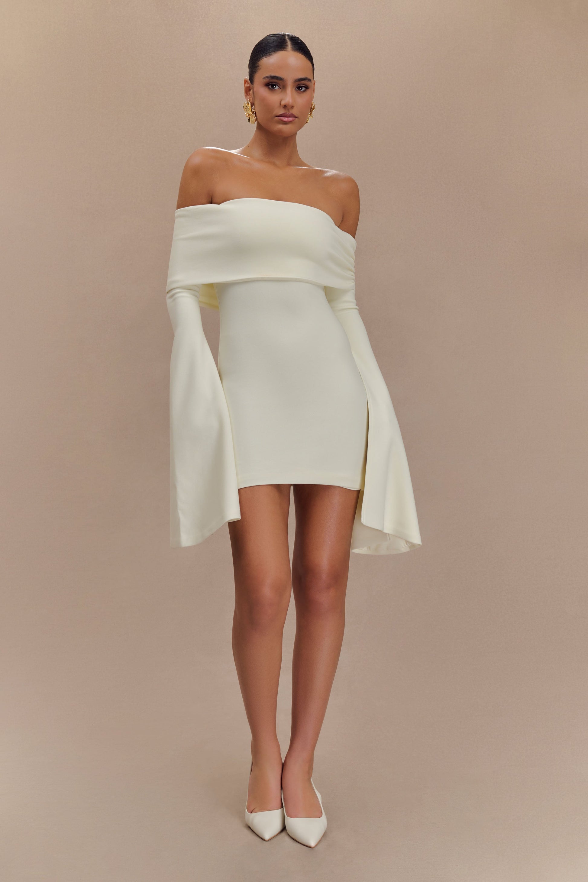 Dominique Off Shoulder Long Sleeve Mini Dress - Ivory #7