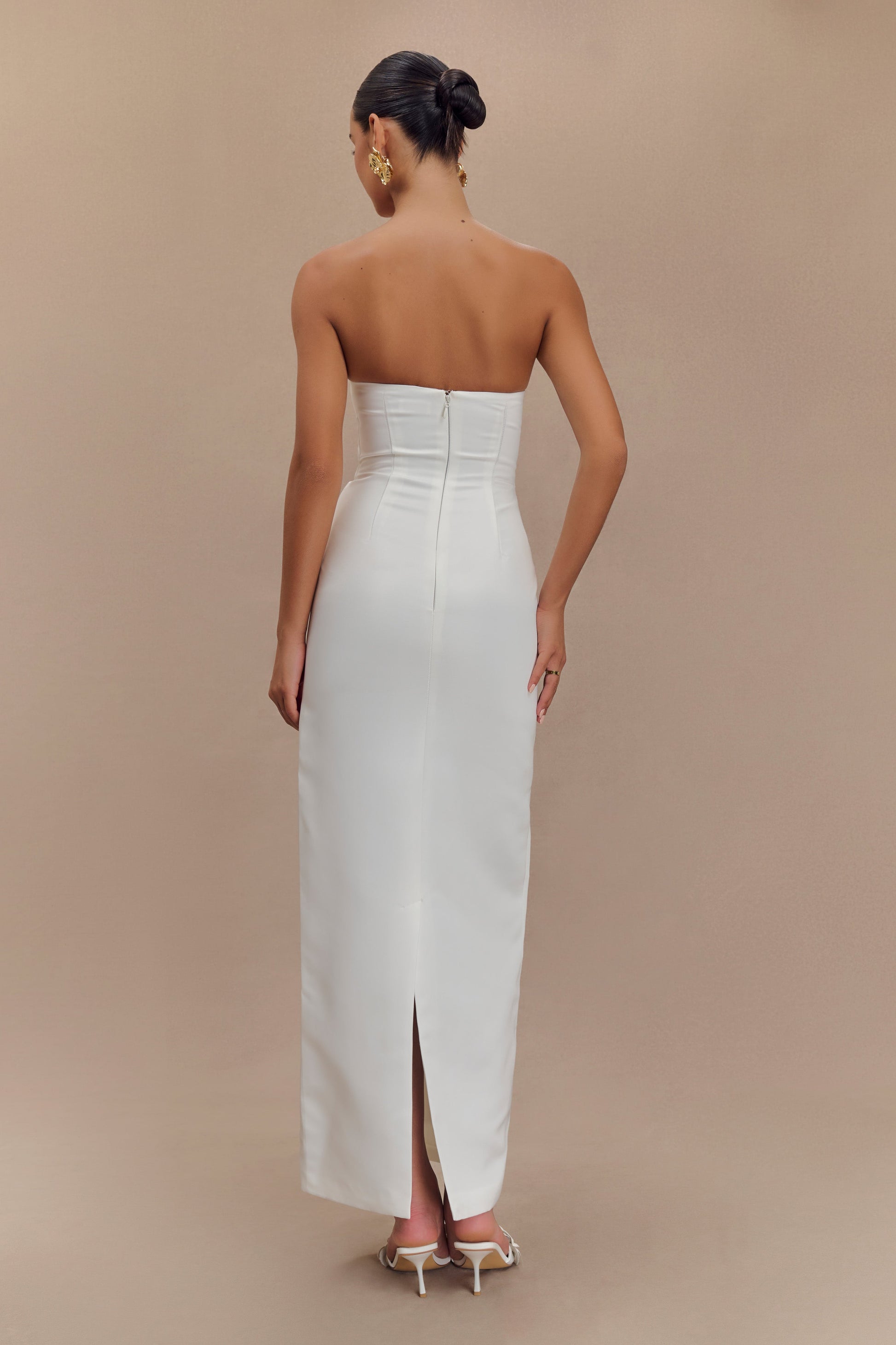 Cyrill Strapless Satin Structured Maxi Dress - White #2